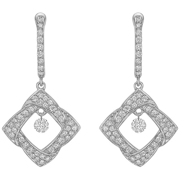 Woven Diamond-Shaped Drop Earrings For Sale