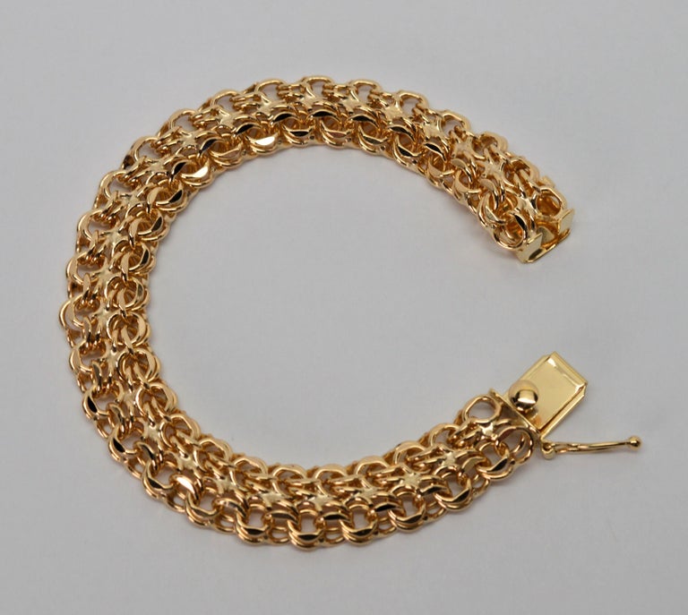 Woven Double Link 14 Karat Yellow Gold Rope Chain Bracelet For Sale at  1stDibs | double link gold bracelet