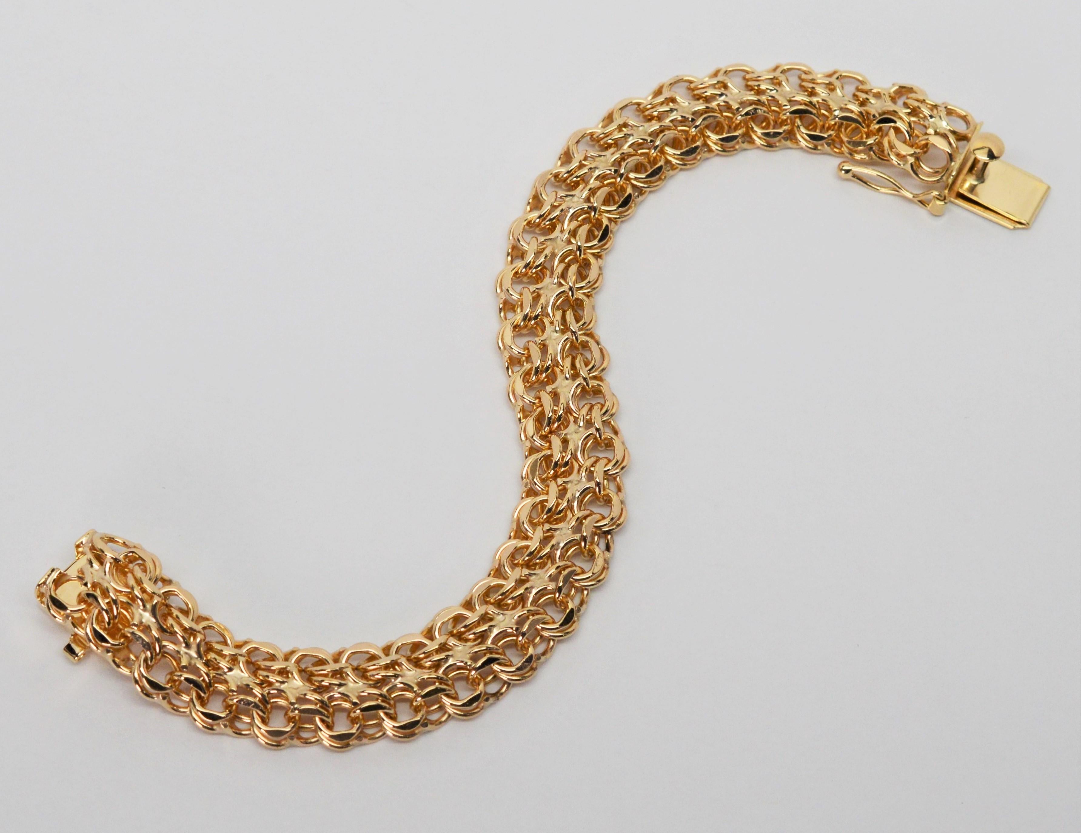 Gewebtes Doppelglieder-Armband aus 14 Karat Gelbgold mit Seil Damen im Angebot