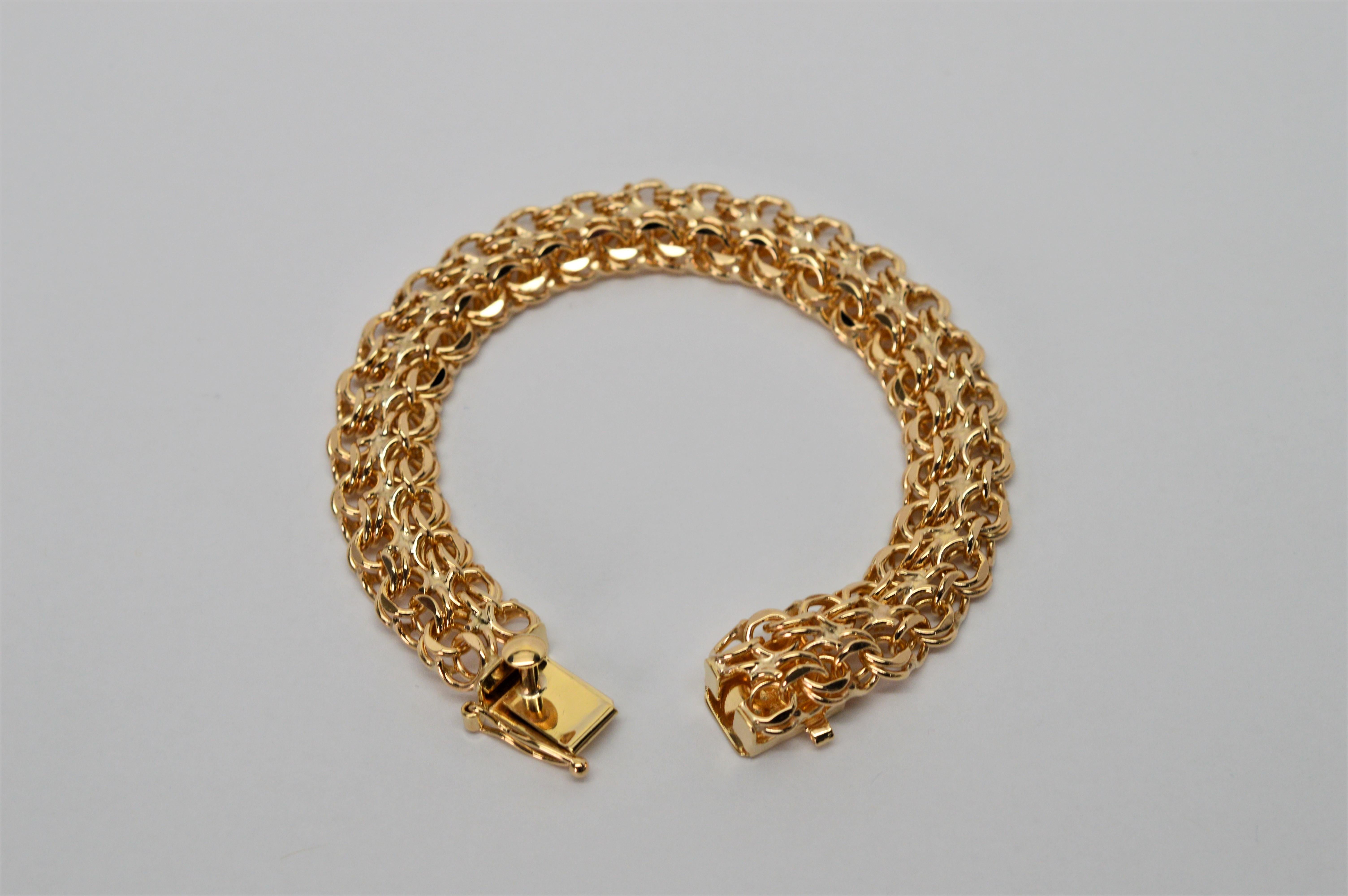 Women's Woven Double Link 14 Karat Yellow Gold Rope Chain Bracelet For Sale