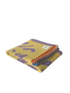 Yellow & lilac woven double sided recycled wool throw, blanket made in the UK