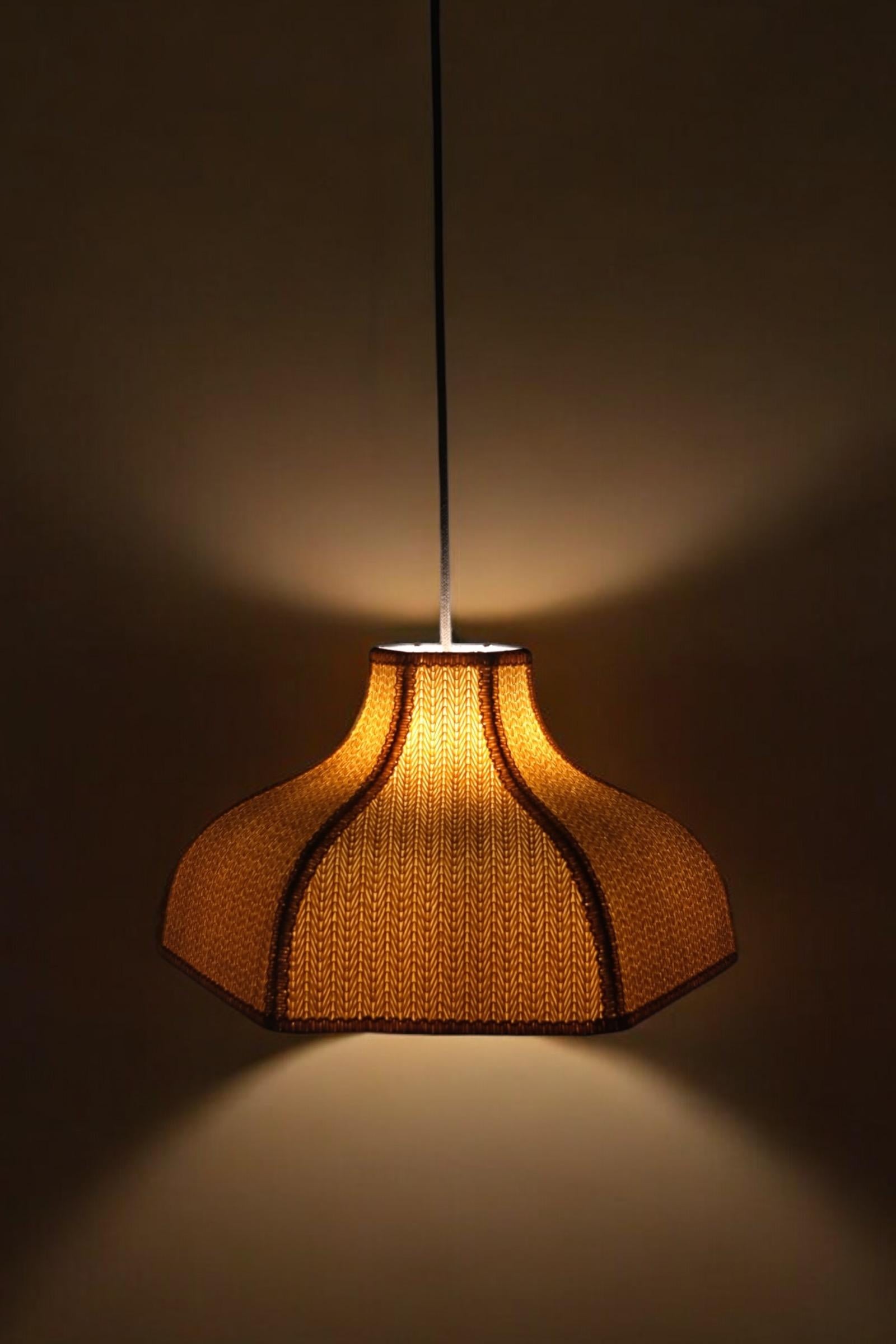 Woven embroidered raffia pendant, made in France, 1960s 3
