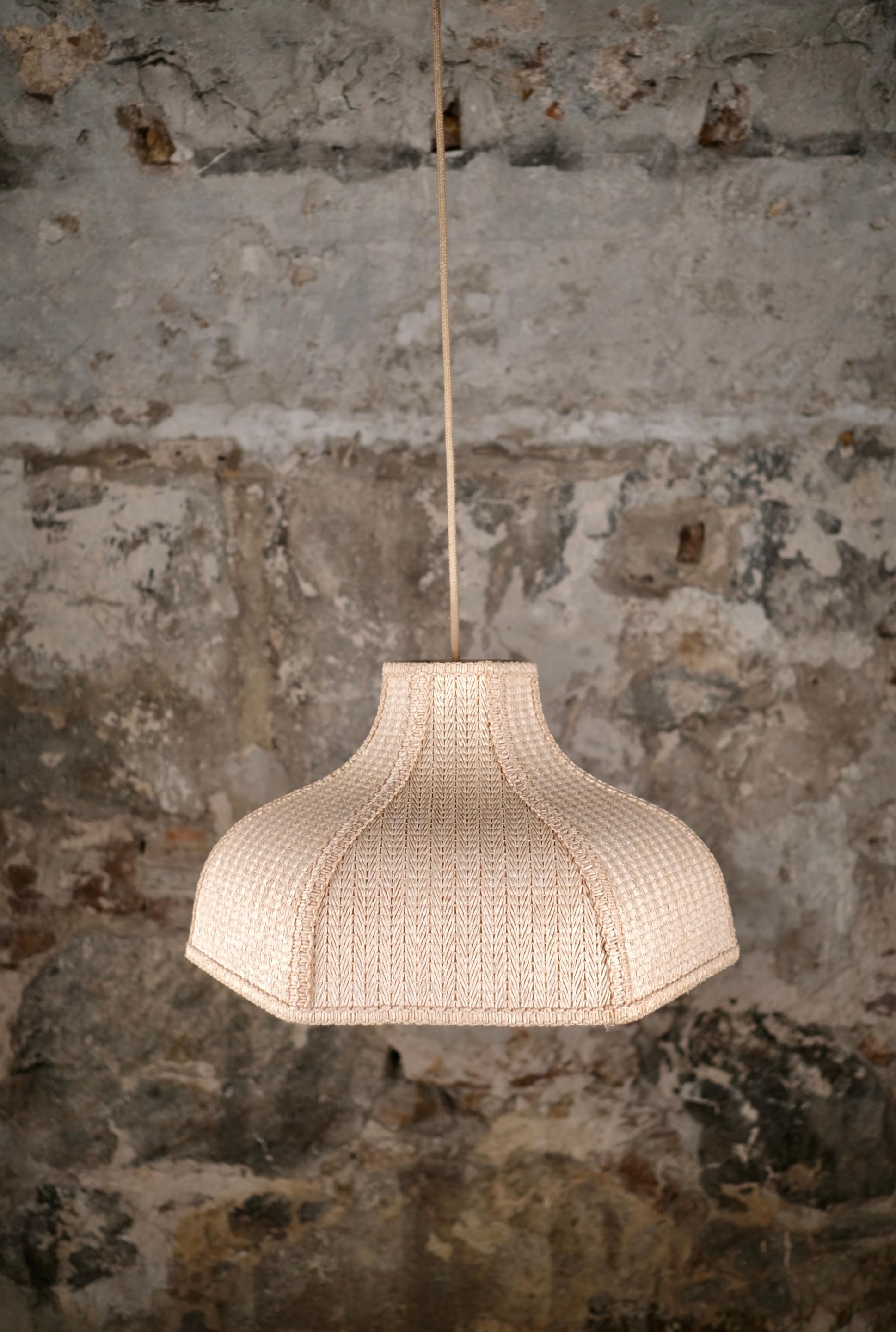 Bohemian Woven embroidered raffia pendant, made in France, 1960s