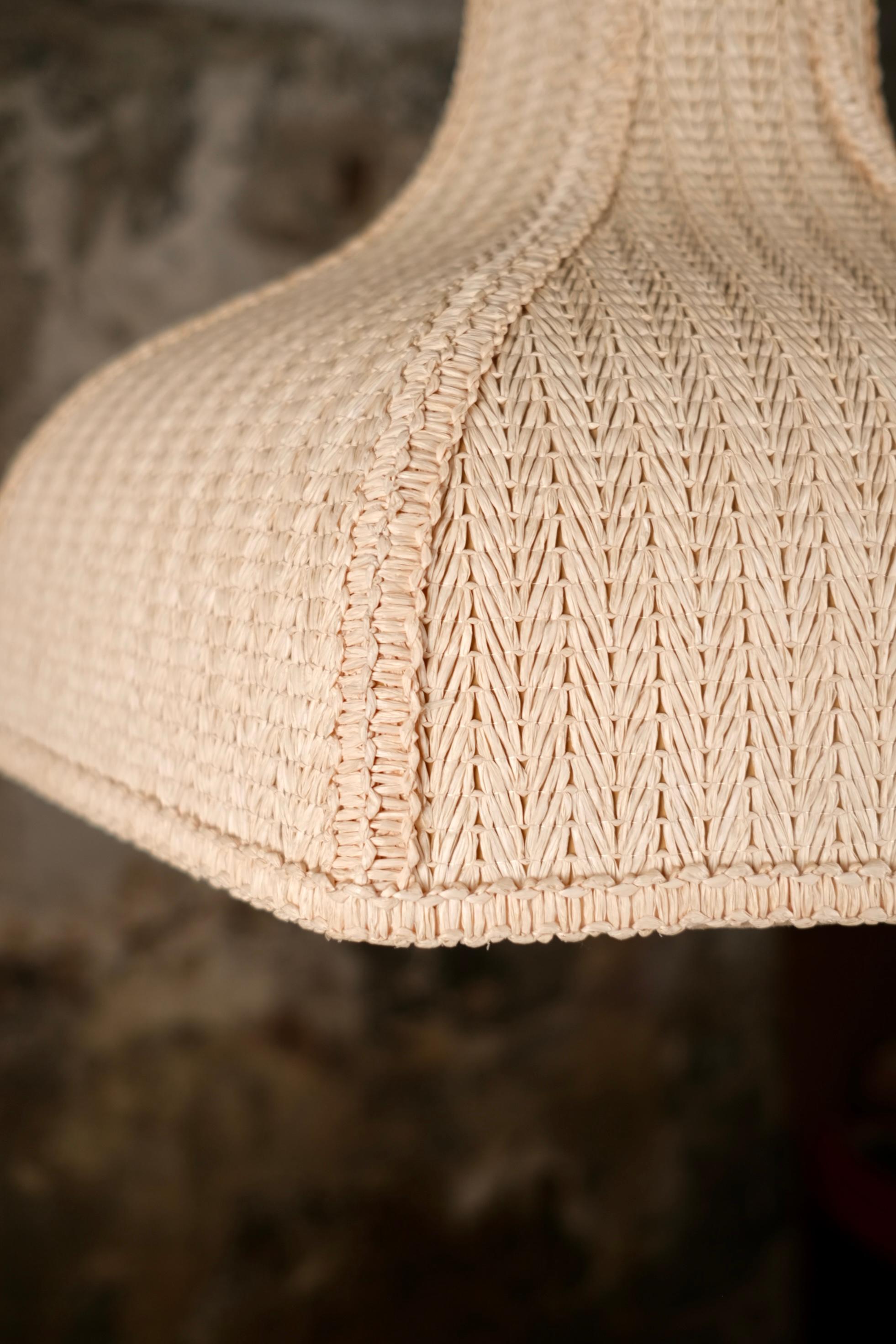 Embroidered Woven embroidered raffia pendant, made in France, 1960s