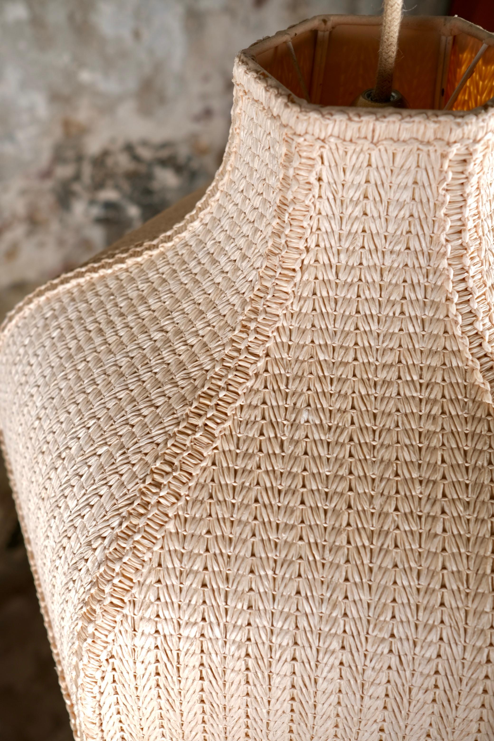 Woven embroidered raffia pendant, made in France, 1960s 1