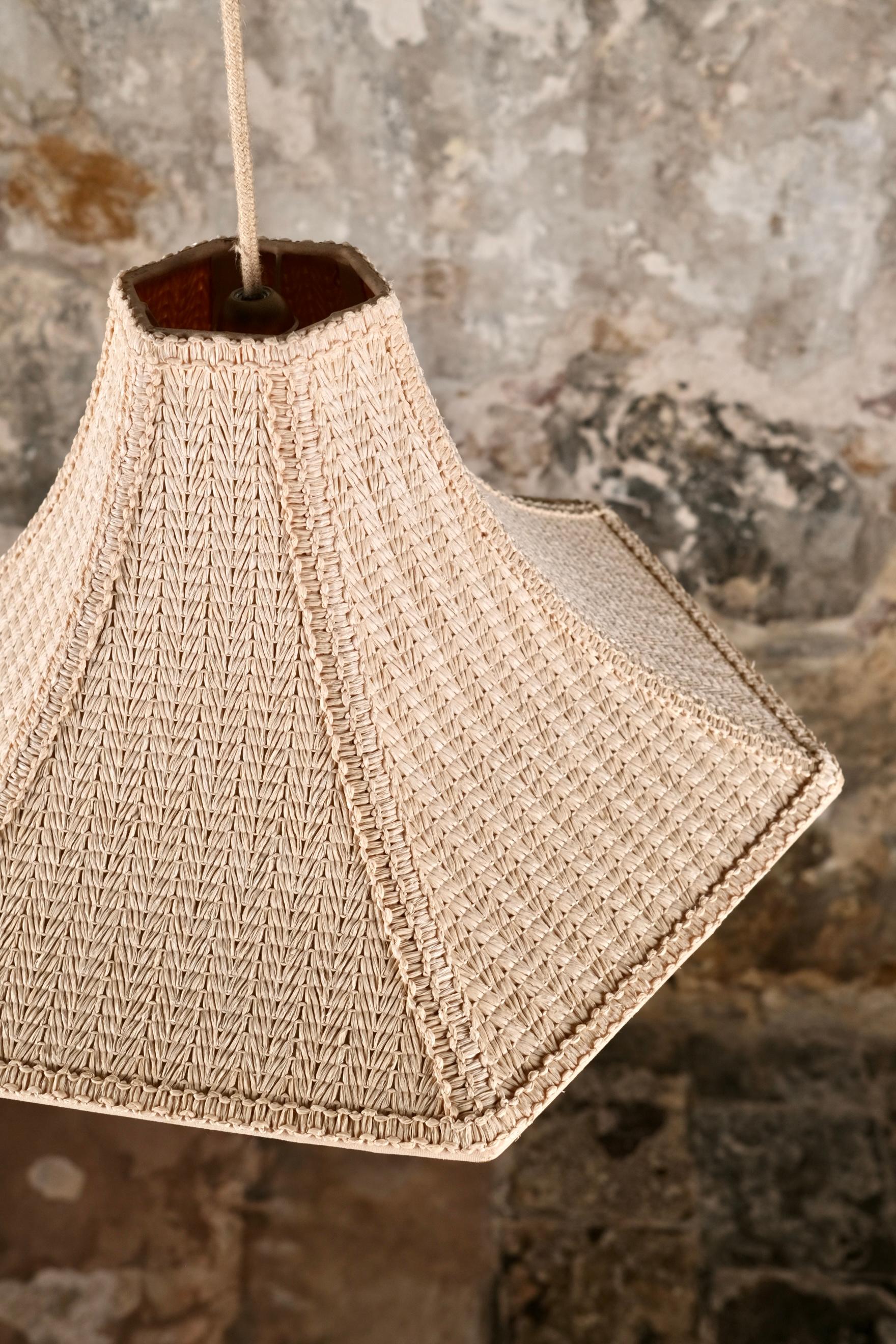 French Woven embroidered raffia pendants, France, 1960s