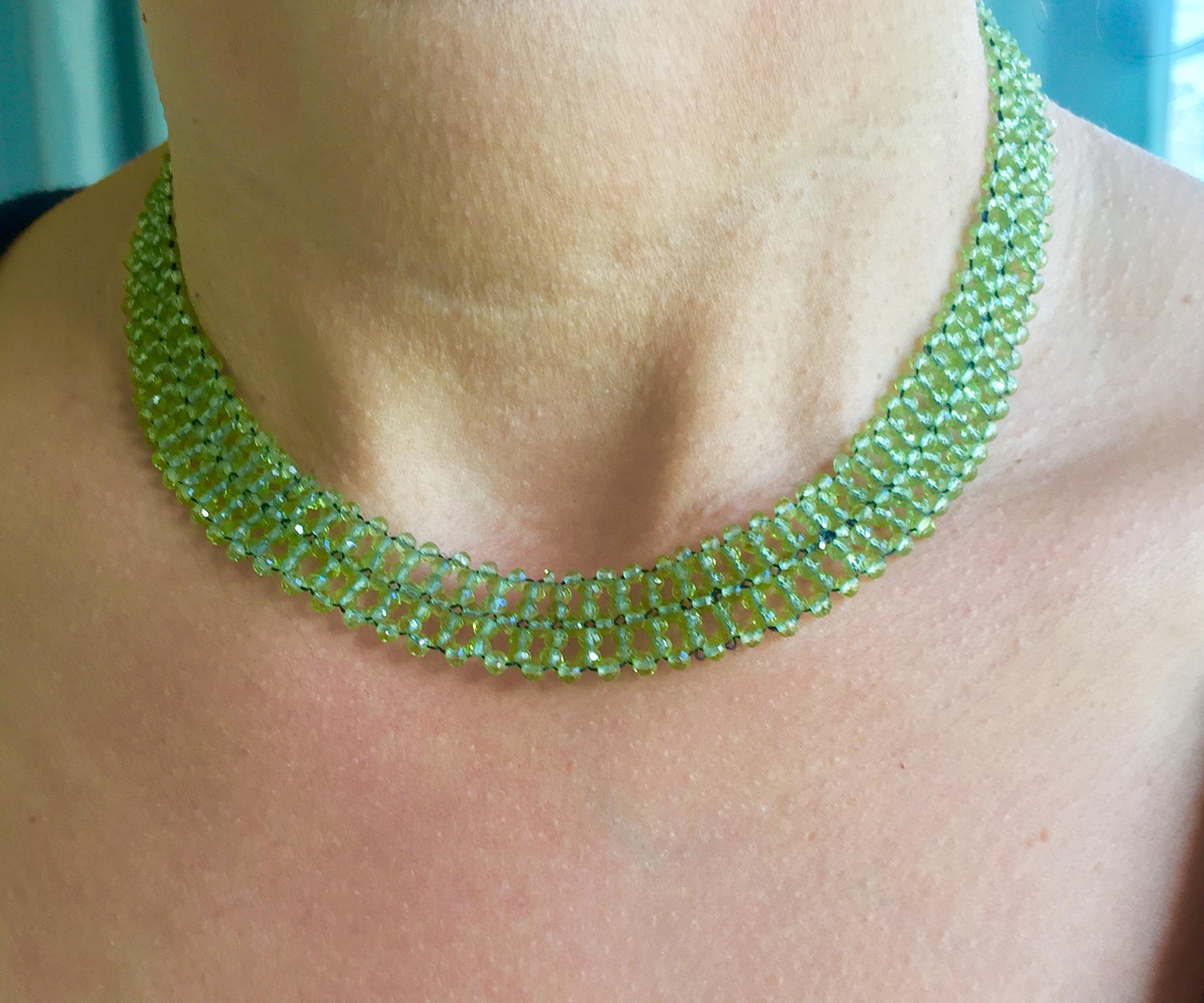 Marina J Woven Faceted Peridot Necklace with 14 K Yellow Gold Sliding Clasp 1