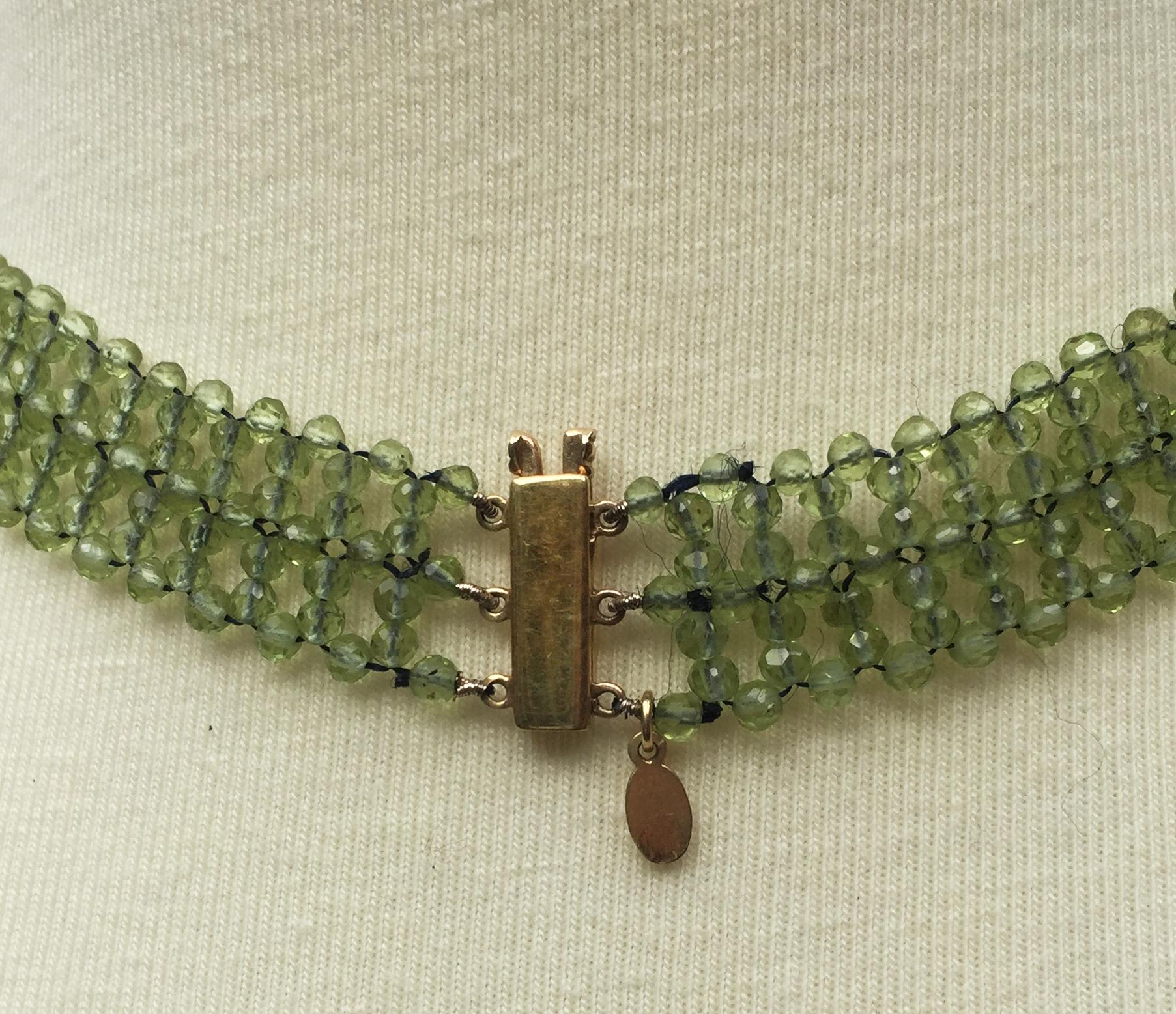 Marina J Woven Faceted Peridot Necklace with 14 K Yellow Gold Sliding Clasp 3