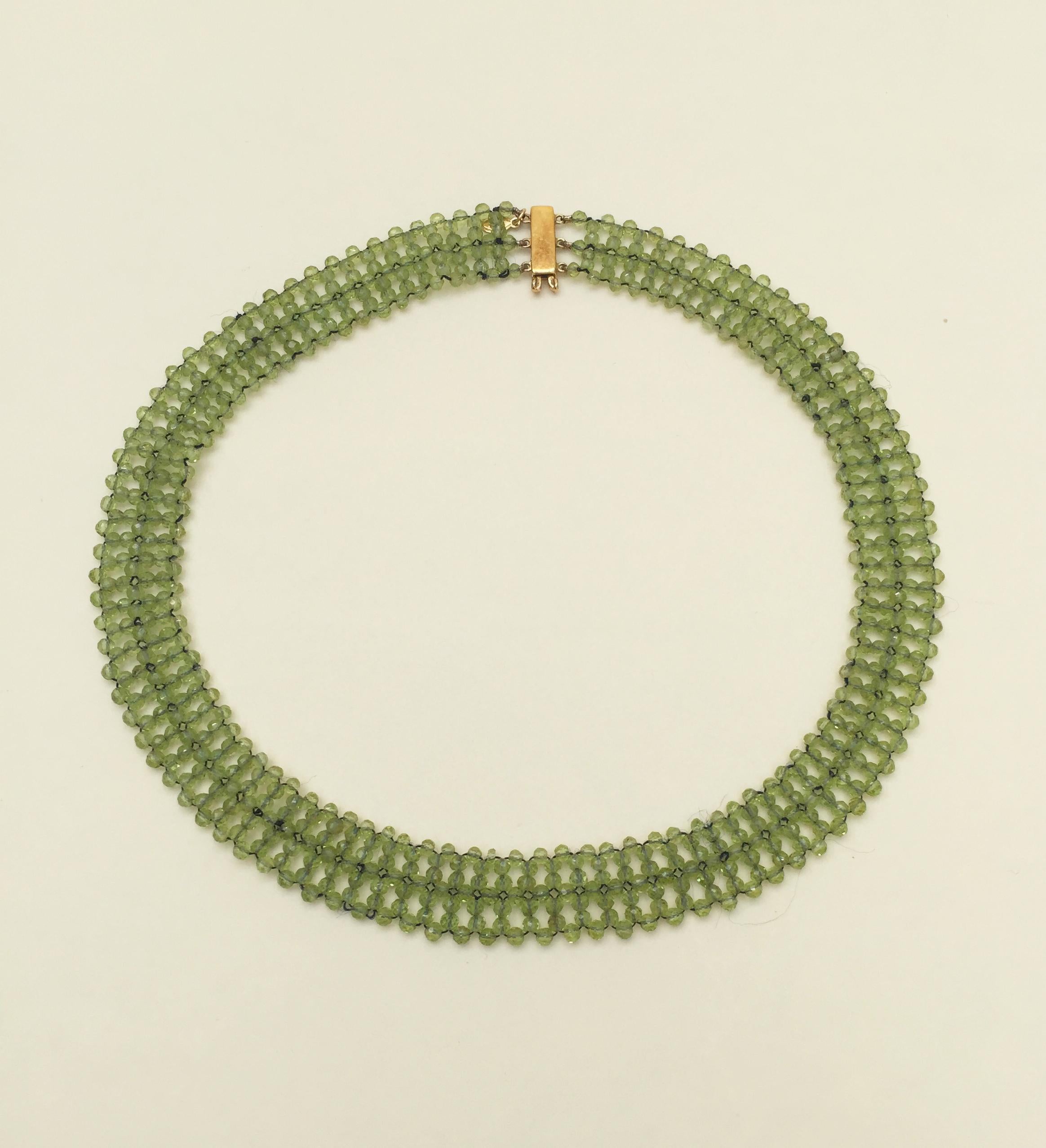 Marina J Woven Faceted Peridot Necklace with 14 K Yellow Gold Sliding Clasp 4