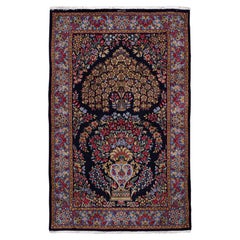 Woven Floral Vase-Design Rug, 3 ft 6 in × 5 ft 5 in, Navy and Red