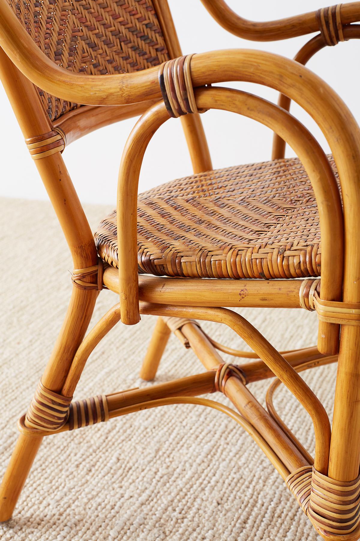 20th Century Woven French Bistro Style Rattan Dining Chairs