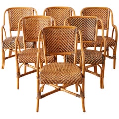 Vintage Woven French Bistro Style Rattan Dining Chairs