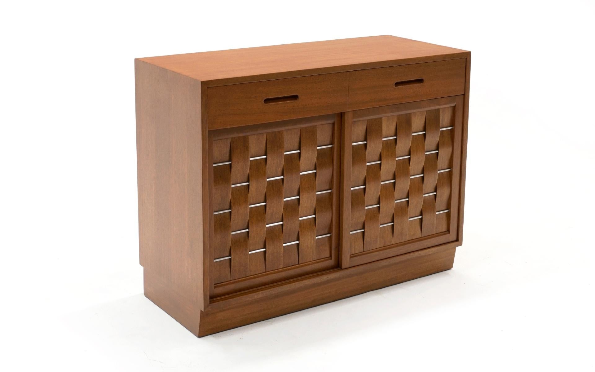 Mid-Century Modern Woven Front Cabinet by Edward Wormley for Dunbar, Expertly Restored For Sale