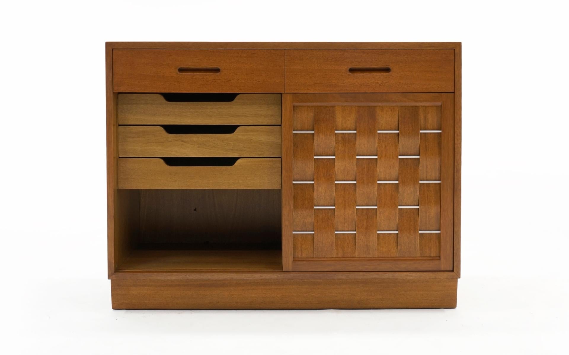 Plated Woven Front Cabinet by Edward Wormley for Dunbar, Expertly Restored For Sale