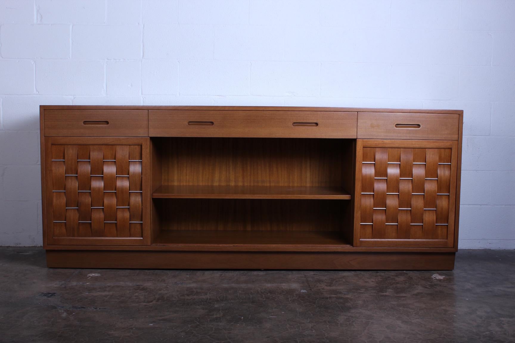 Mahogany Woven Front Cabinet by Edward Wormley for Dunbar