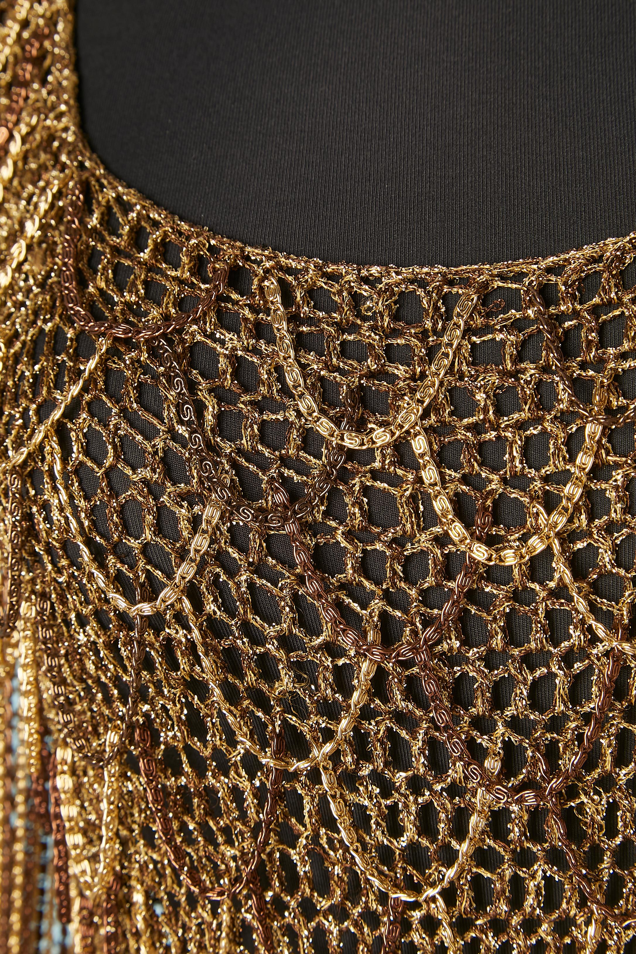 Black Woven gold and copper tone chain and knit sweater Loris Azzaro 1970's  For Sale