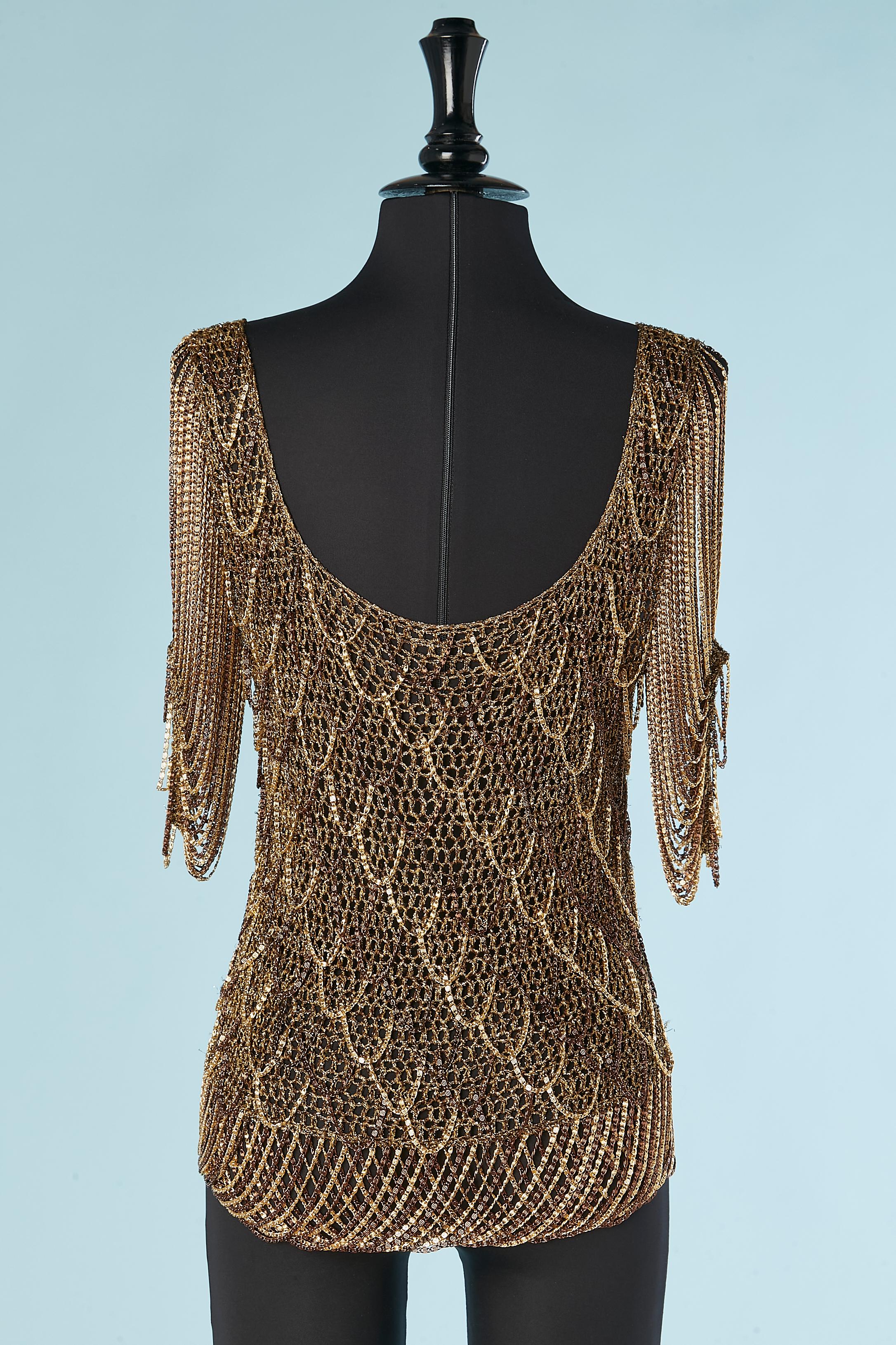 Woven gold and copper tone chain and knit sweater Loris Azzaro 1970's  For Sale 2