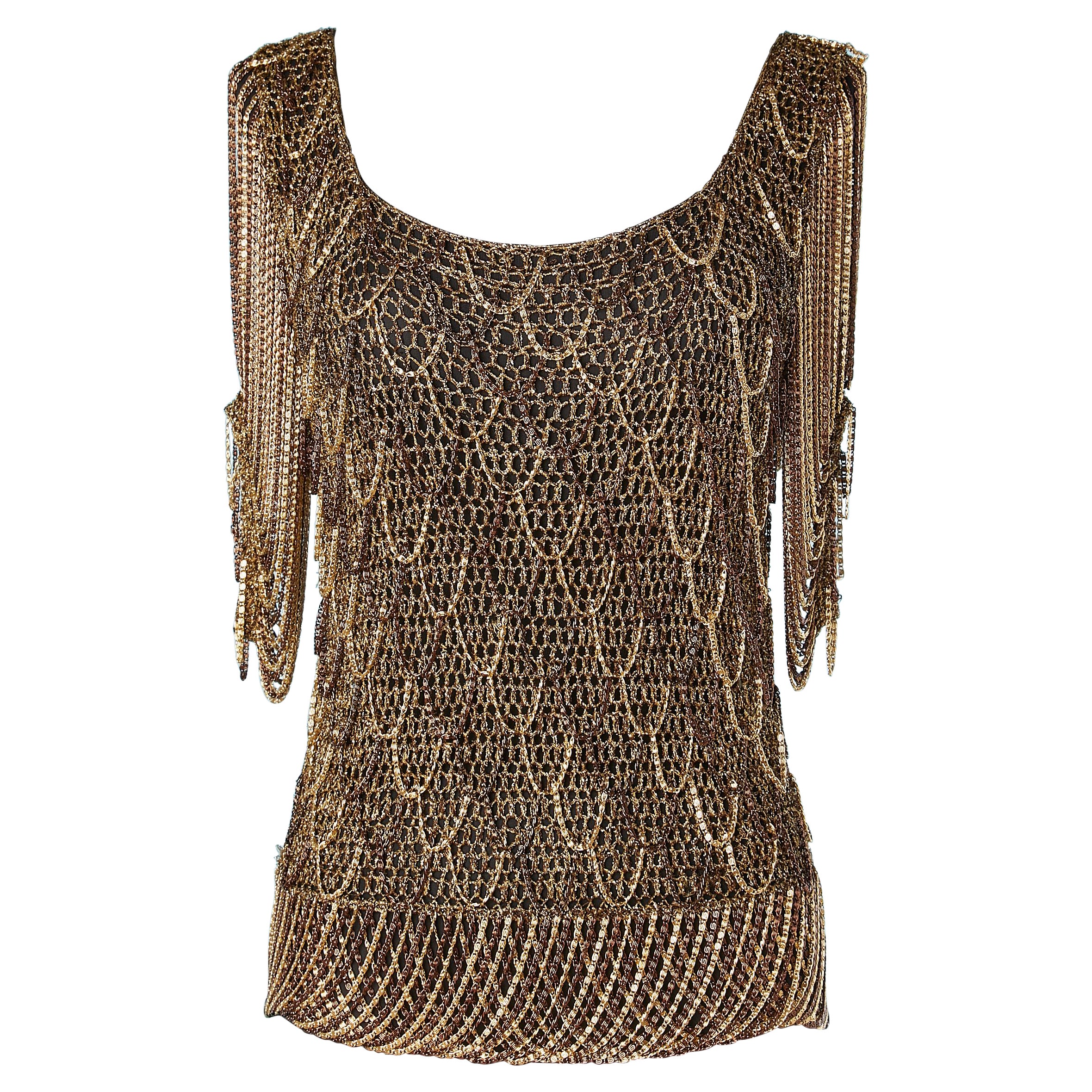 Loris Azzaro - Pull en maille et chaîne tissée de couleur or et cuivre, années 1970