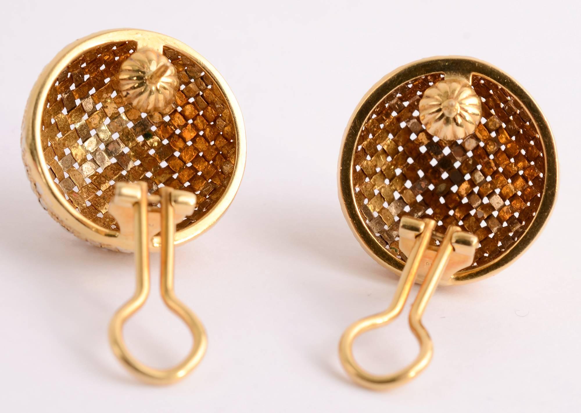 Modern Woven Gold Domed Earrings For Sale