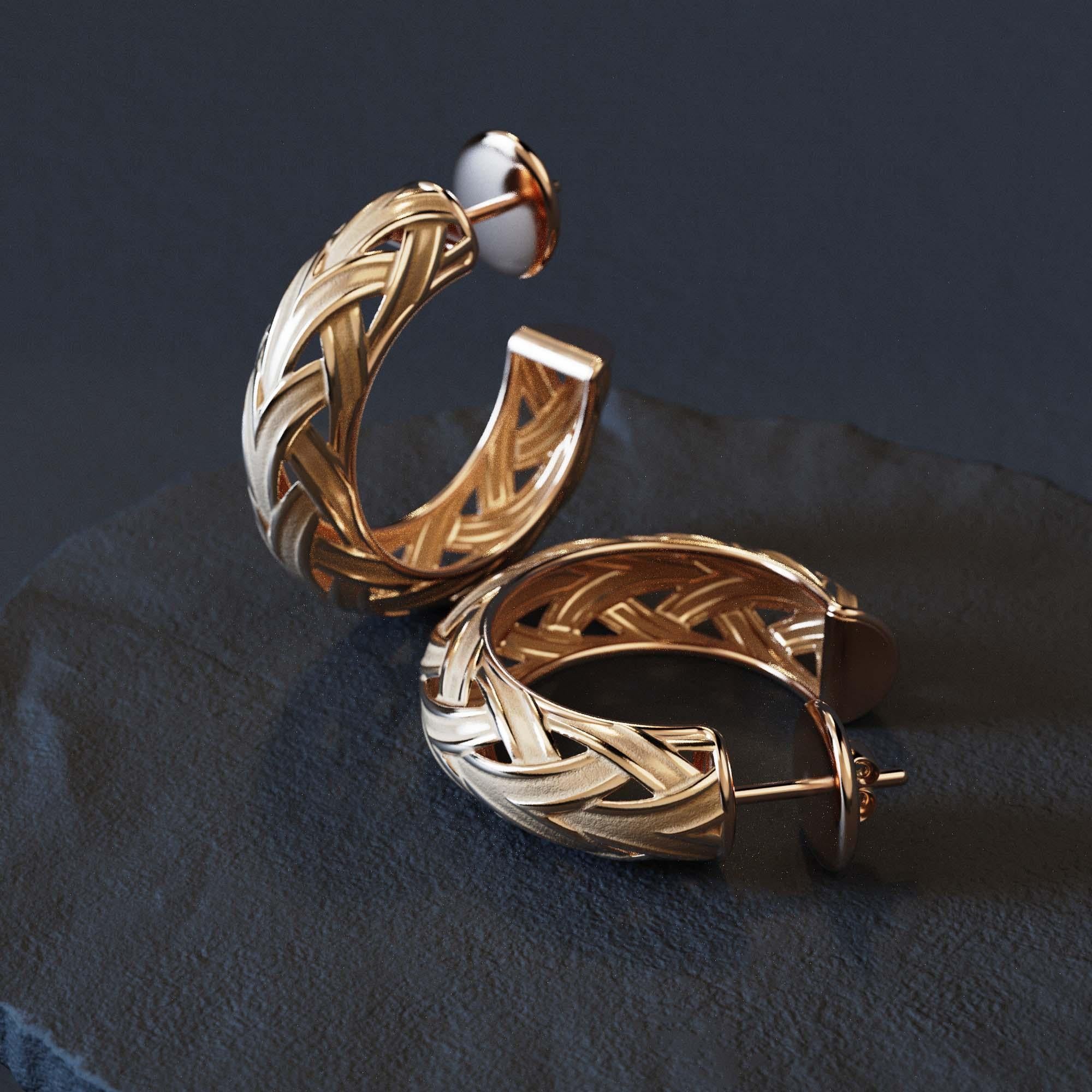 De las mujeres Pendientes de aro de oro tejido - Oltremare Gioiellir Oro macizo de 14k, Made in Italy en venta