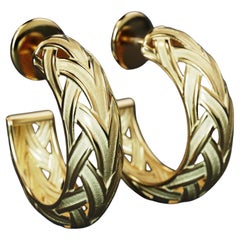 Pendientes de aro de oro tejido - Oltremare Gioiellir Oro macizo de 14k, Made in Italy