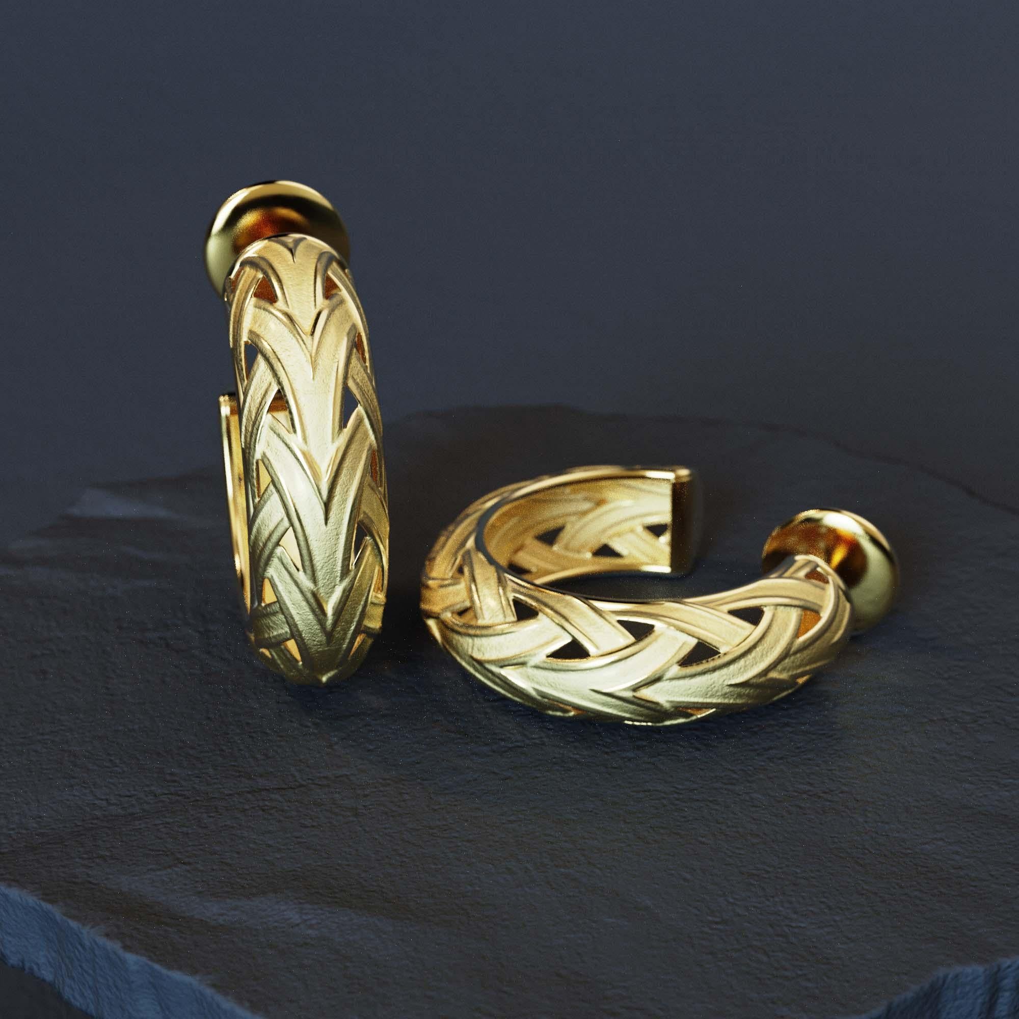 Offener geflochtener goldener Ohrring - Cloto Collection'S in 18k Gold

Inspiriert von Cloto, der Göttin, die den Faden des Lebens spinnt, sind diese offenen Ohrringe aus massivem 18-karätigem Gold gefertigt und mit einer raffinierten gewebten