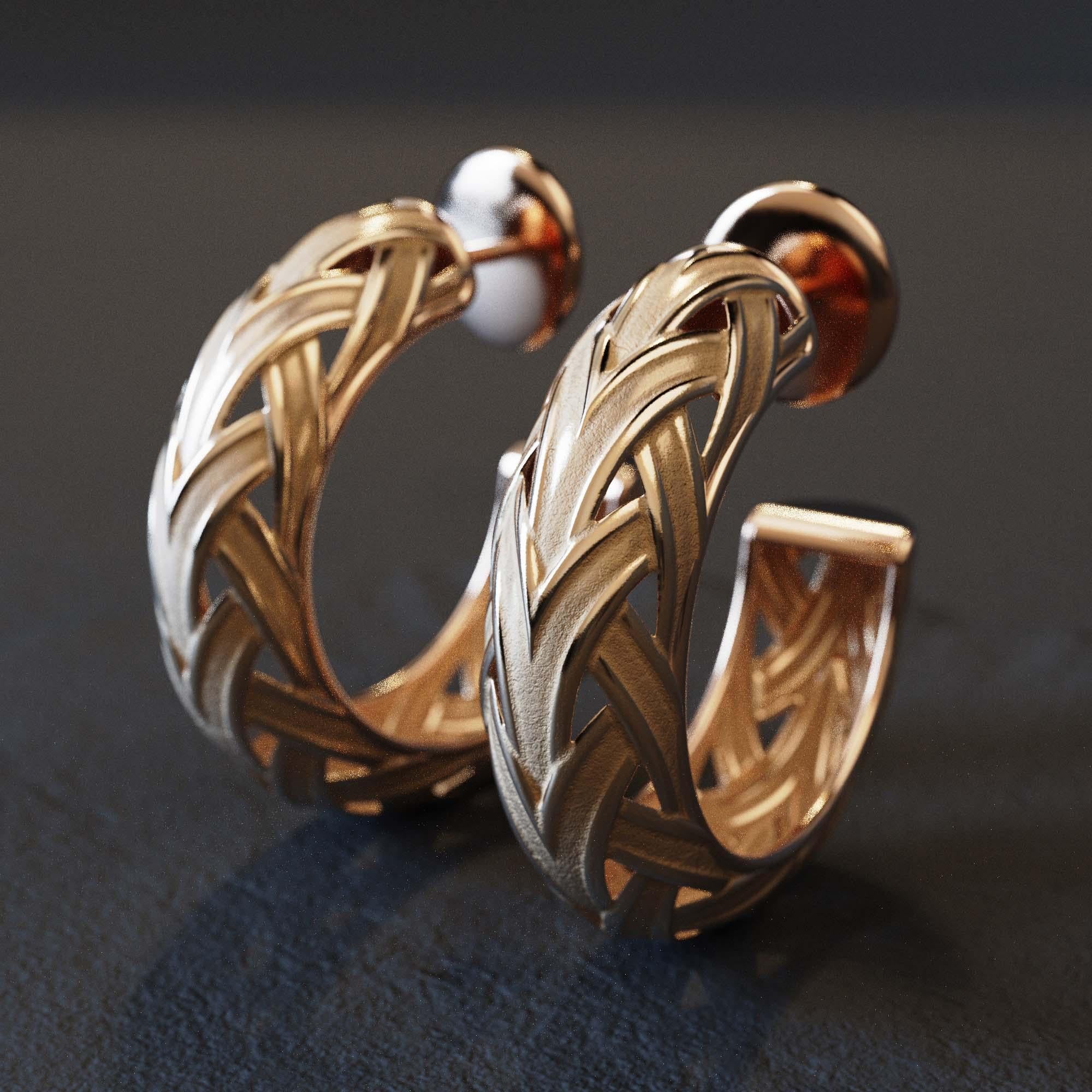 Geflochtene Goldohrringe - Oltremare Gioiellir 18k Massivgold, hergestellt in Italien im Angebot 3