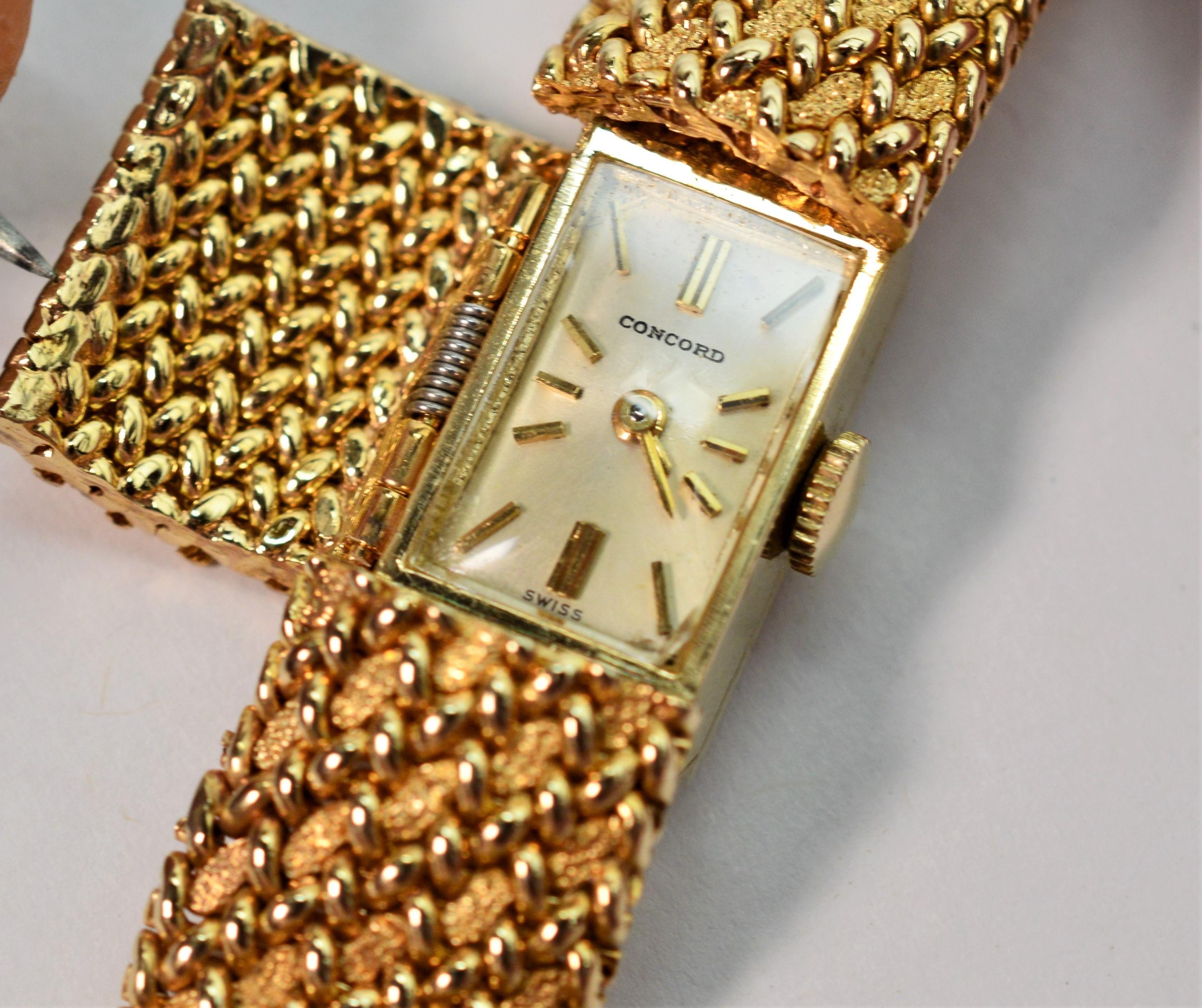 Woven Gold Mesh Bracelet with Mystery Watch by Concord For Sale 1