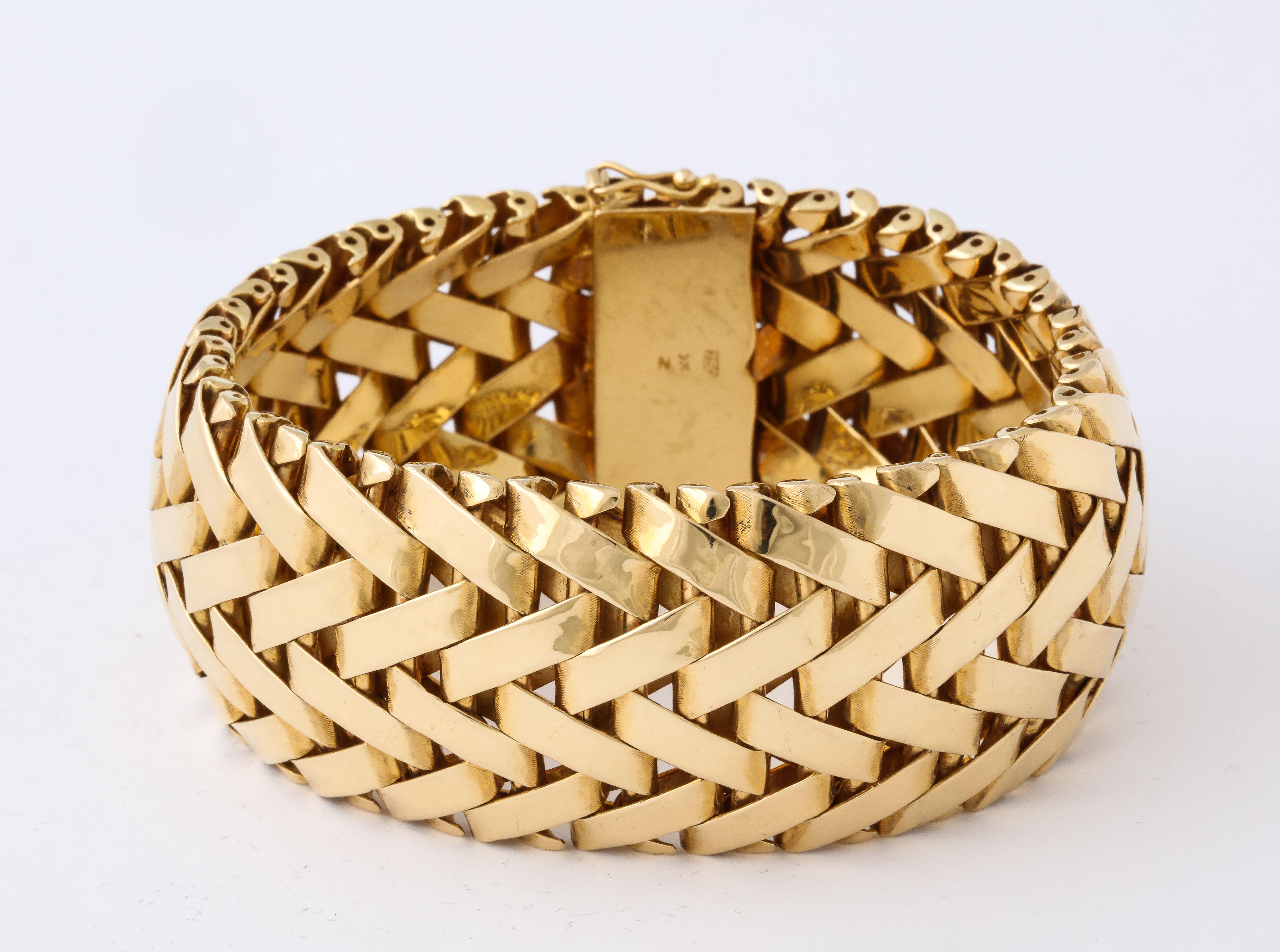 Woven Gold Wide Bangle Bracelet 5