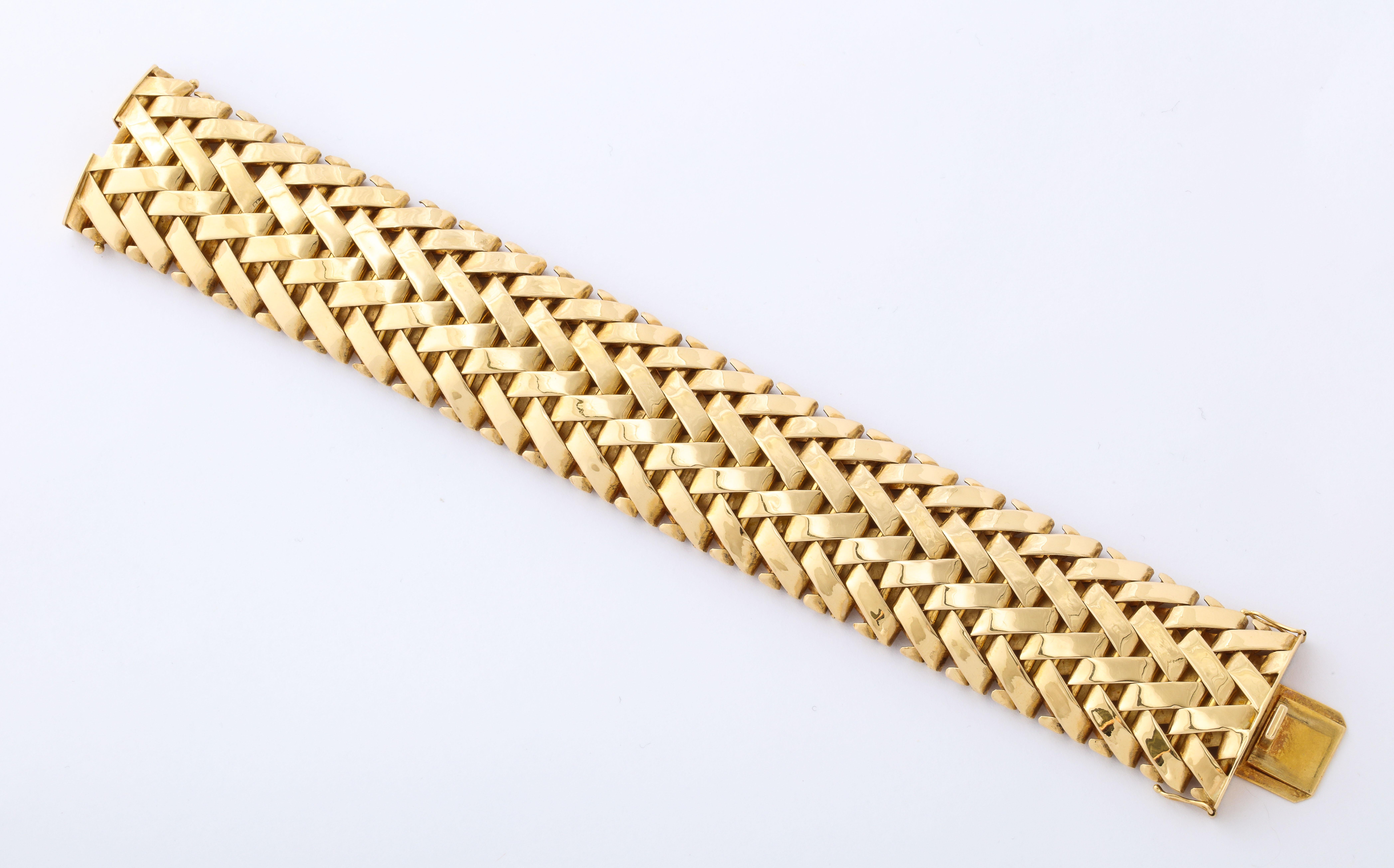 Woven Gold Wide Bangle Bracelet 2