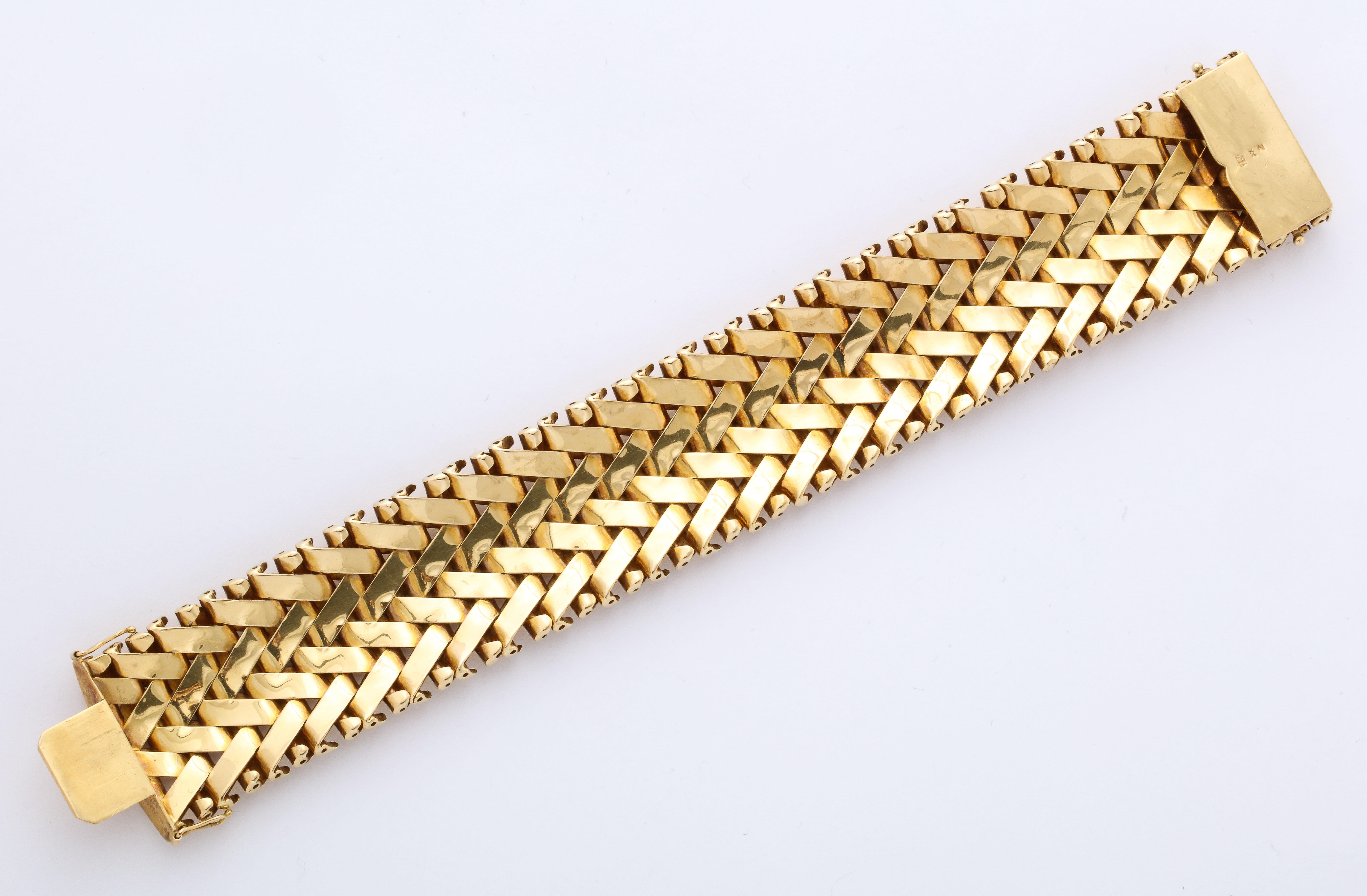 Woven Gold Wide Bangle Bracelet 3