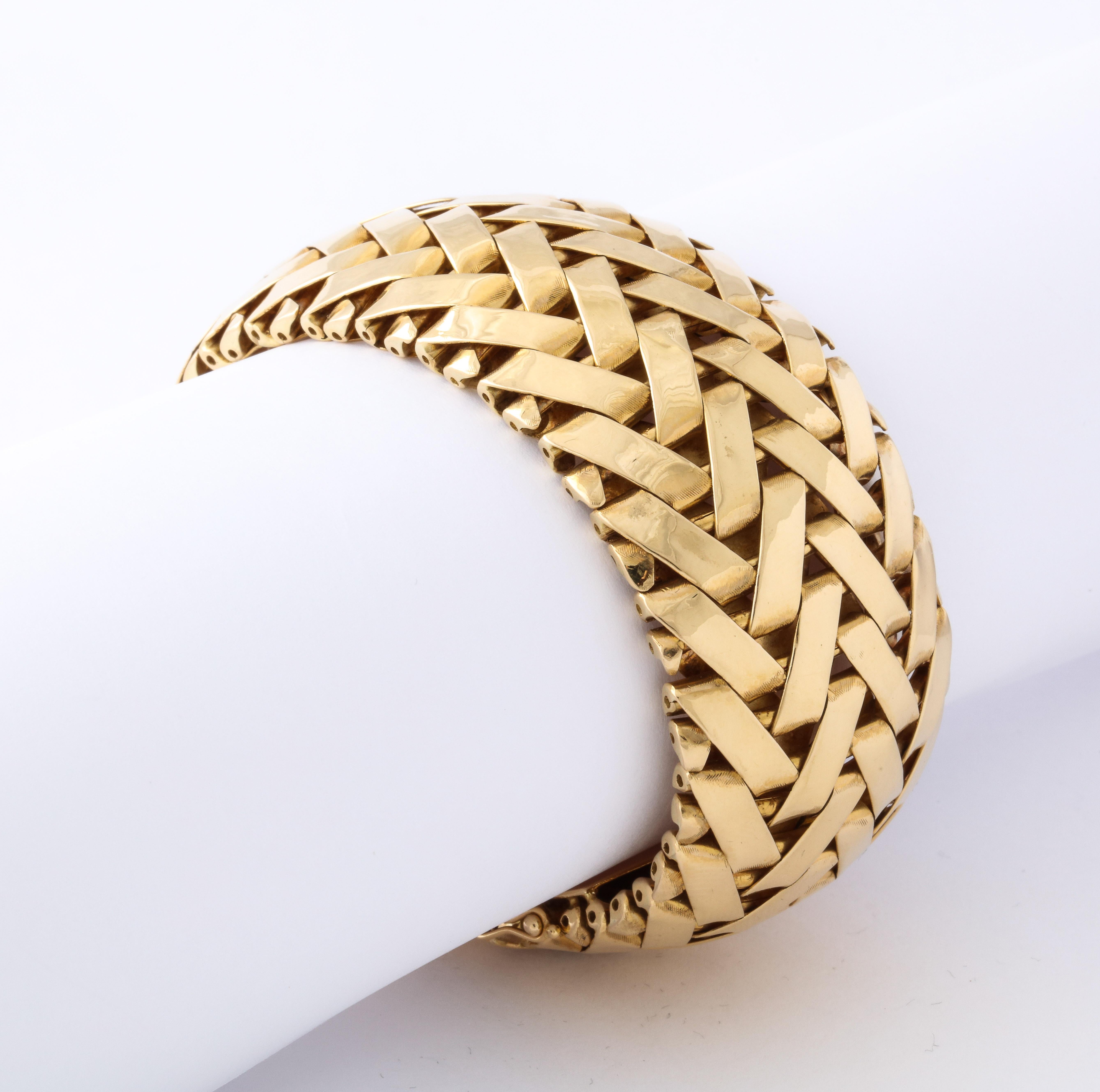 Woven Gold Wide Bangle Bracelet 4