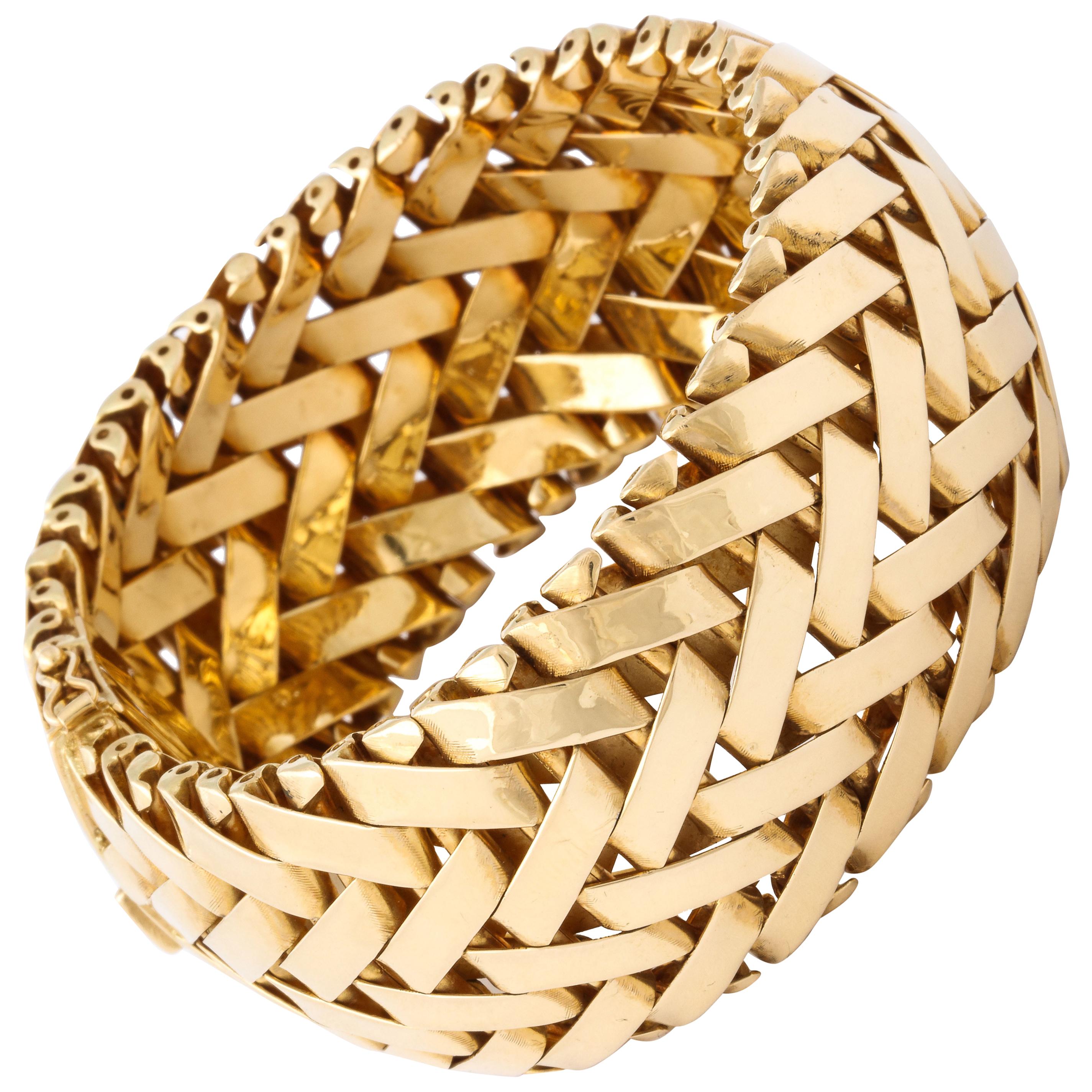 Woven Gold Wide Bangle Bracelet