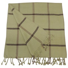 Woven Green and Brown Himalayan Cashmere Throw with Hand Knotted Fringes