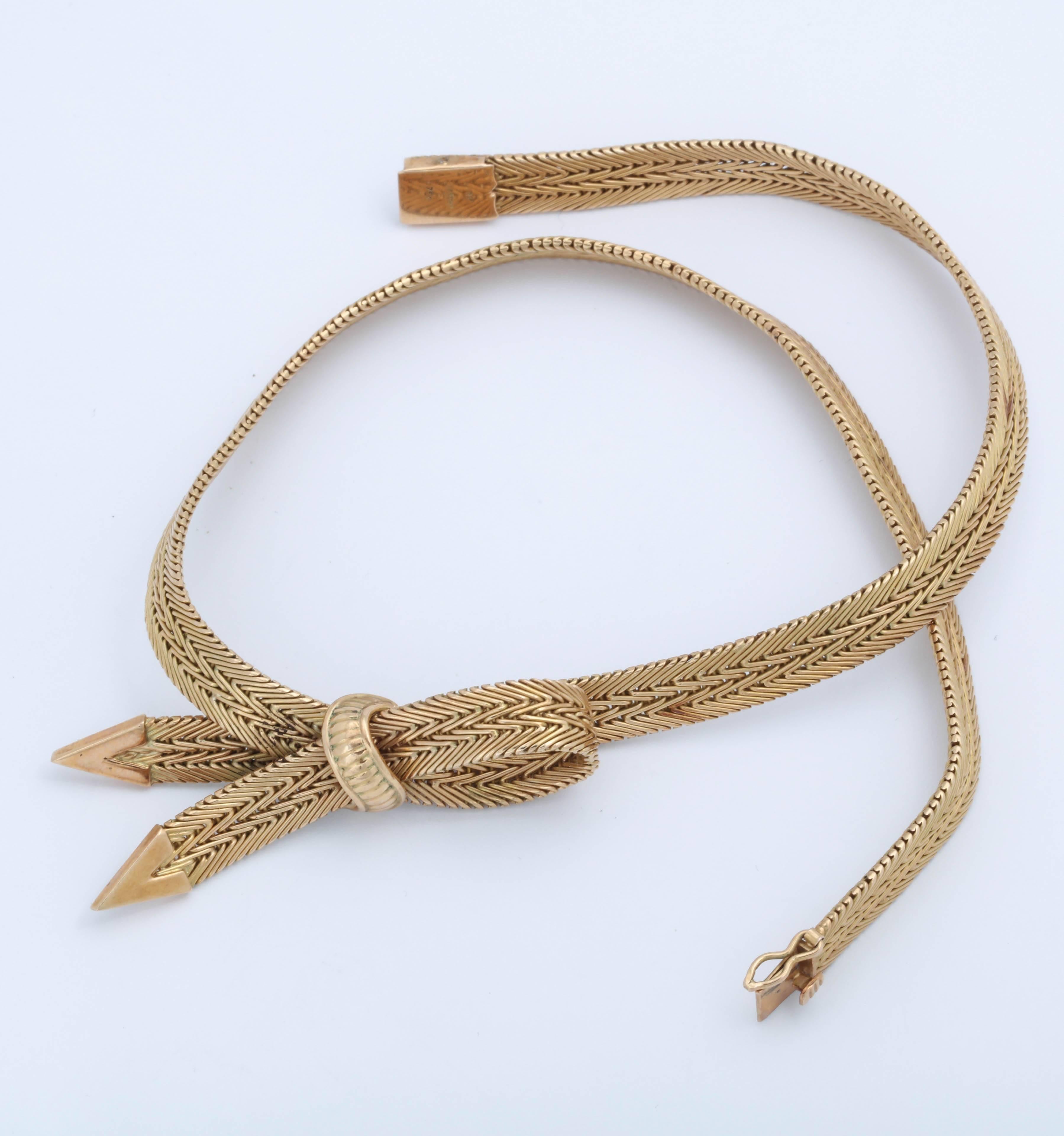 Woven Herringbone Necklace with Centre Bow 1