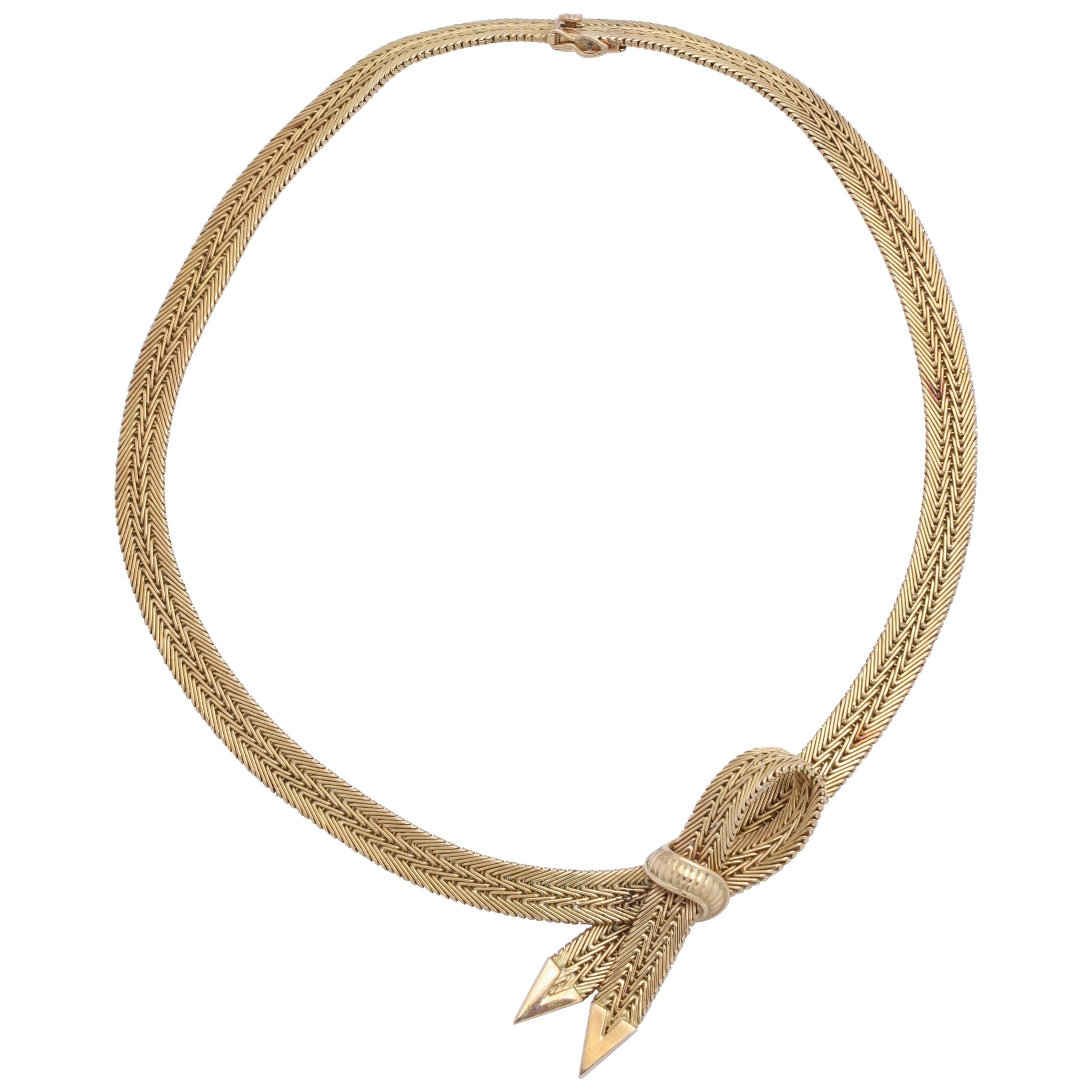 Woven Herringbone Necklace with Centre Bow