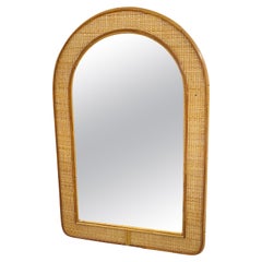Woven Herringbone Rattan Faux Bamboo Wall Mirror France, circa 1970