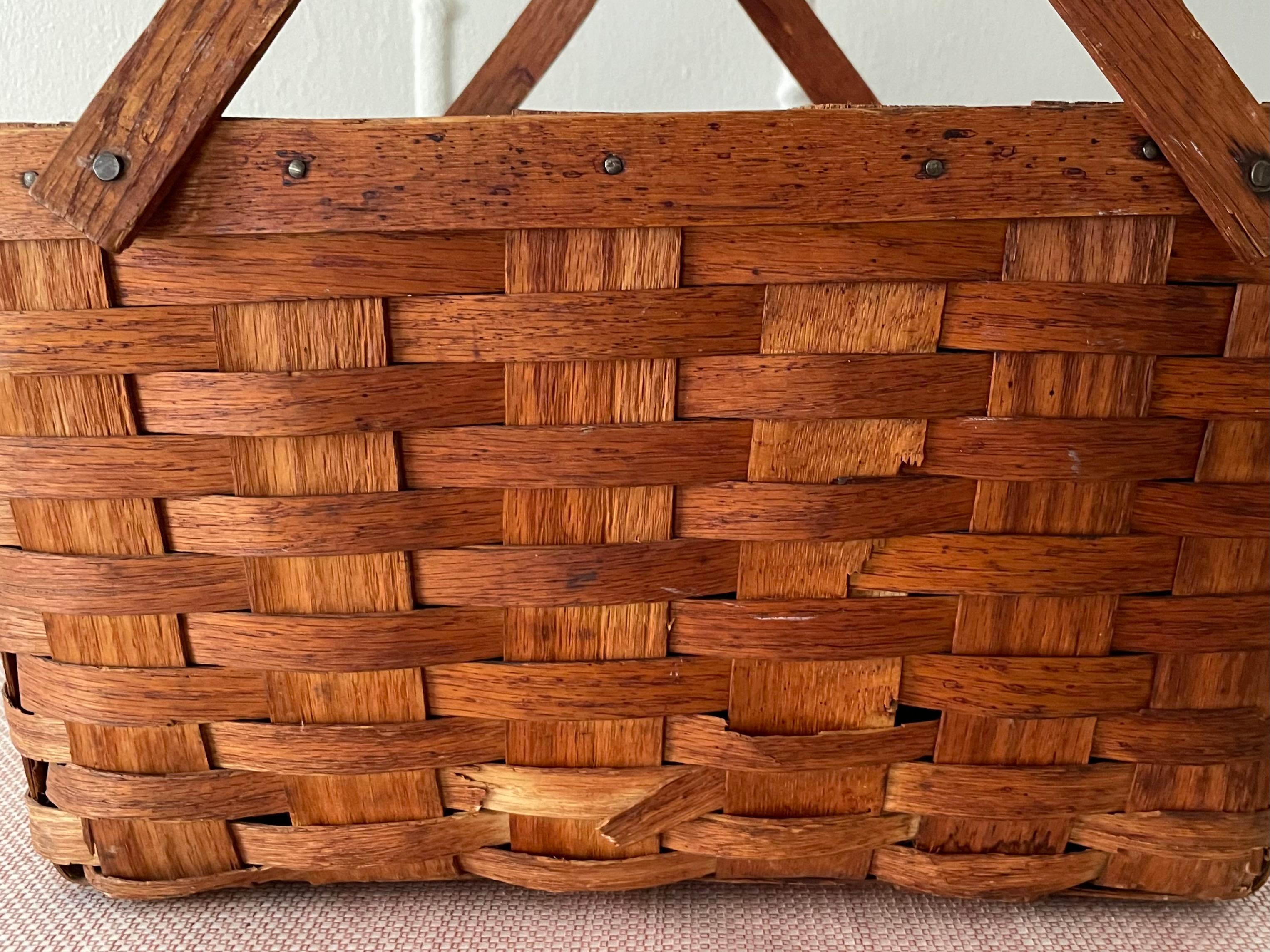 Hand-Woven Woven Hinged Lid Picnic Basket with Handles For Sale