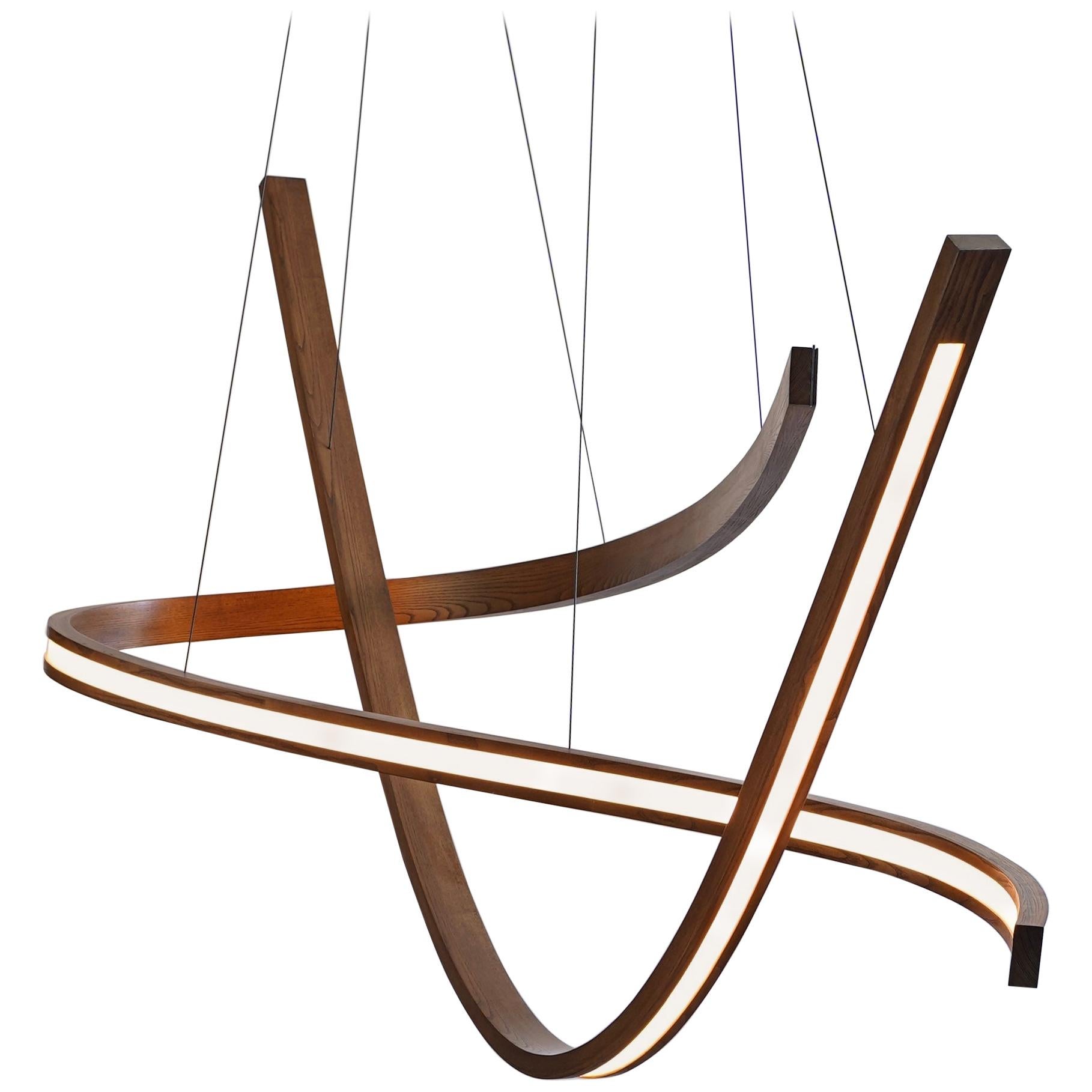 Woven III, Hanging Multi-Element Freeform Wooden Pendant Light