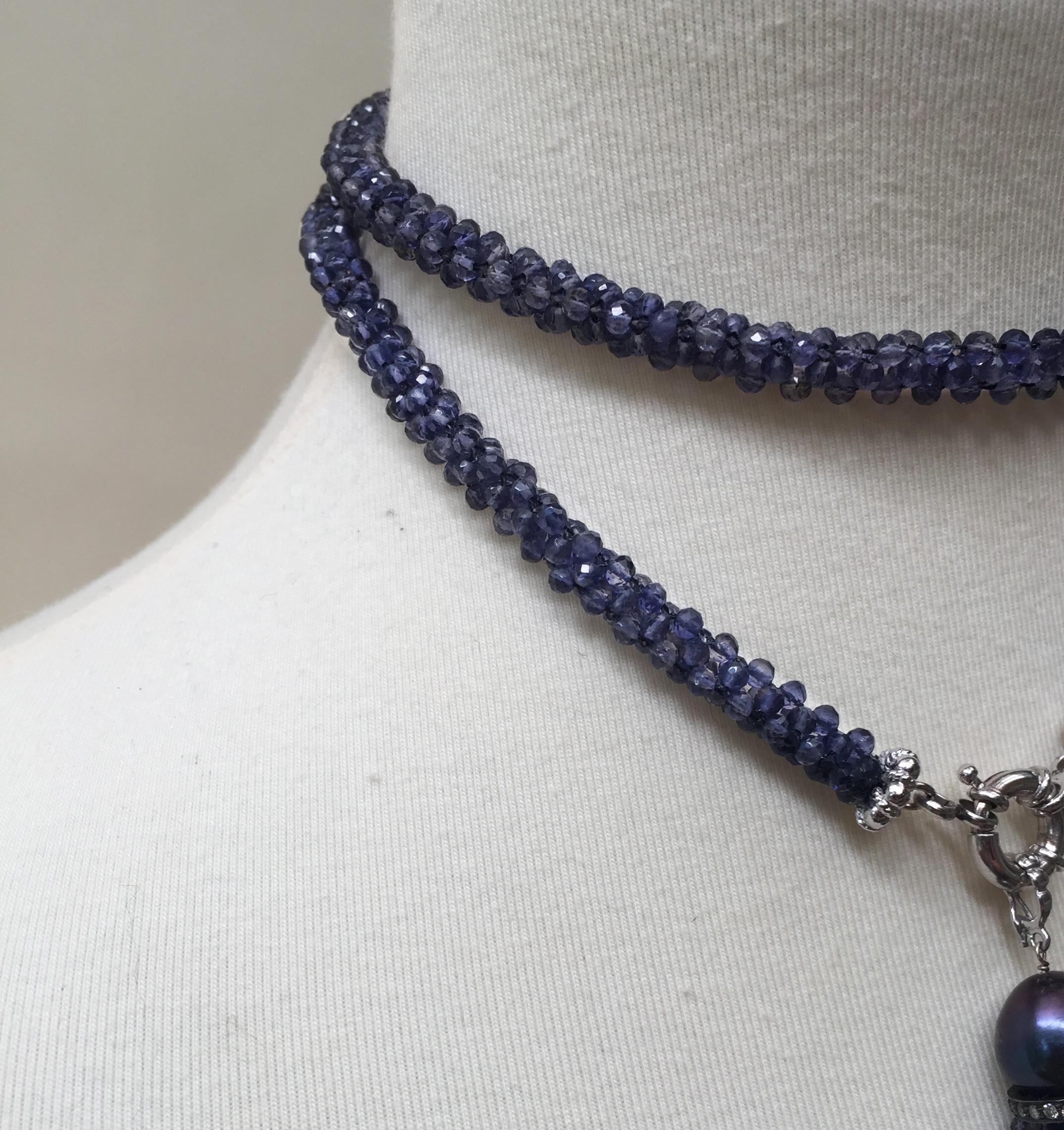 Bead Marina j Woven Iolite Sautoir With a Black Pearl Tassel and a 14k Gold Clasp