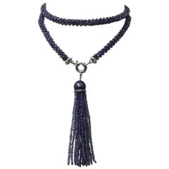 Marina j Woven Iolite Sautoir With a Black Pearl Tassel and a 14k Gold Clasp