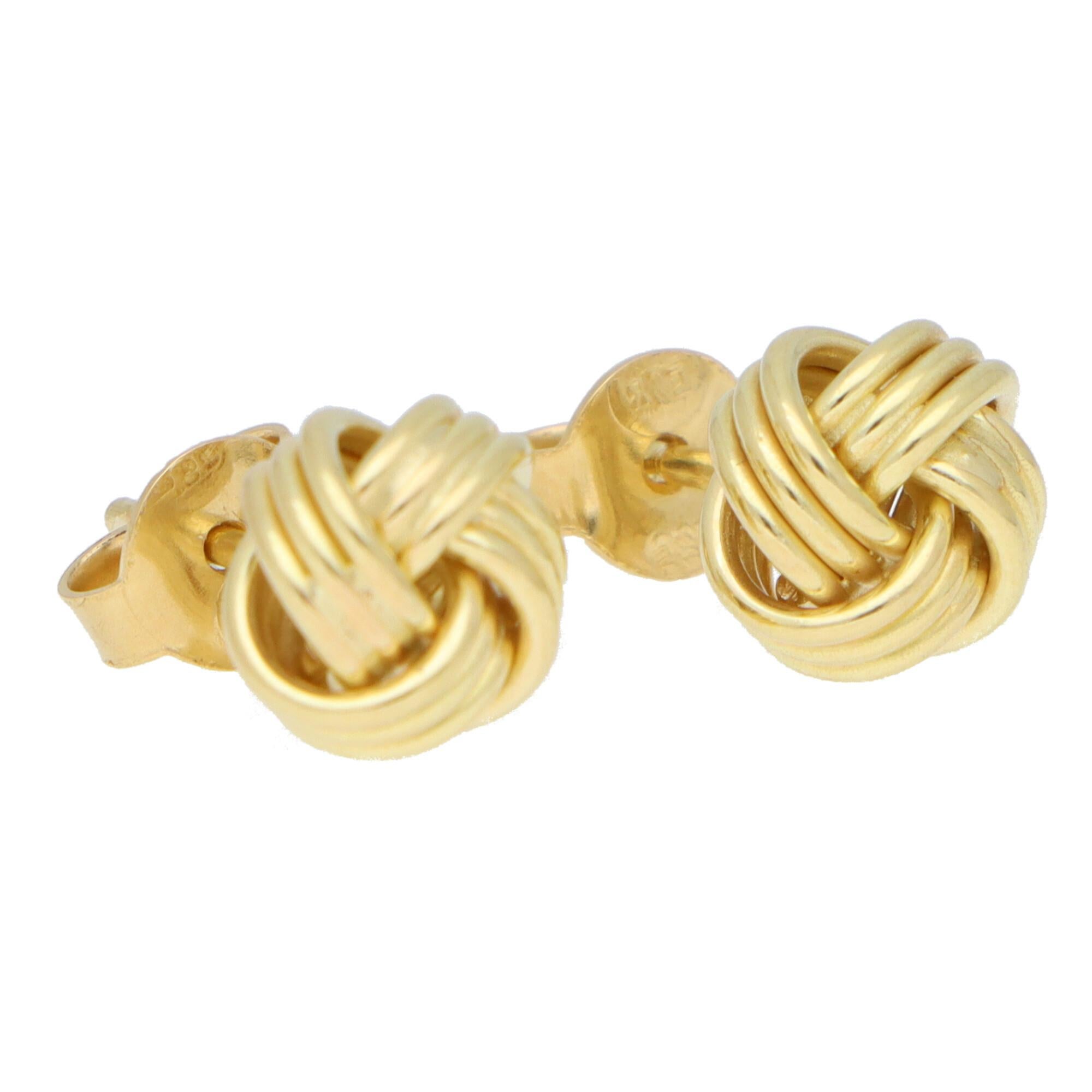 Modern Woven Knot Stud Earrings Set in 18k Yellow Gold