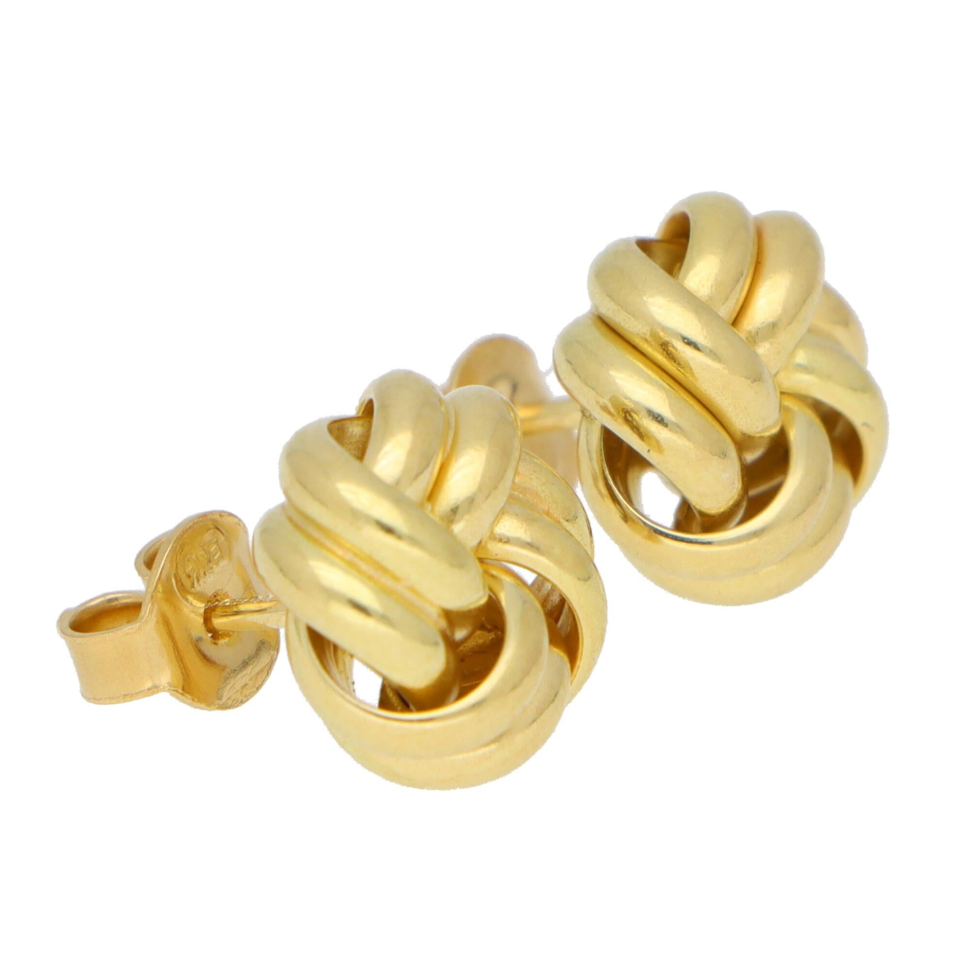 Women's or Men's Woven Knot Stud Earrings Set in 18k Yellow Gold