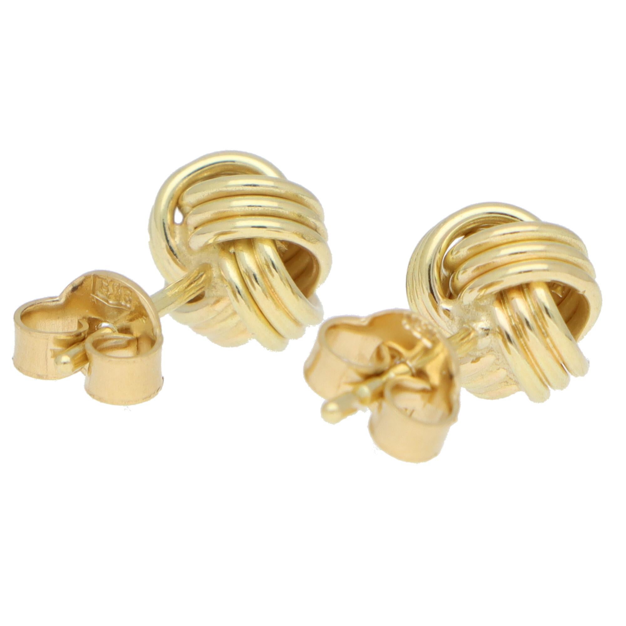 Women's or Men's Woven Knot Stud Earrings Set in 18k Yellow Gold