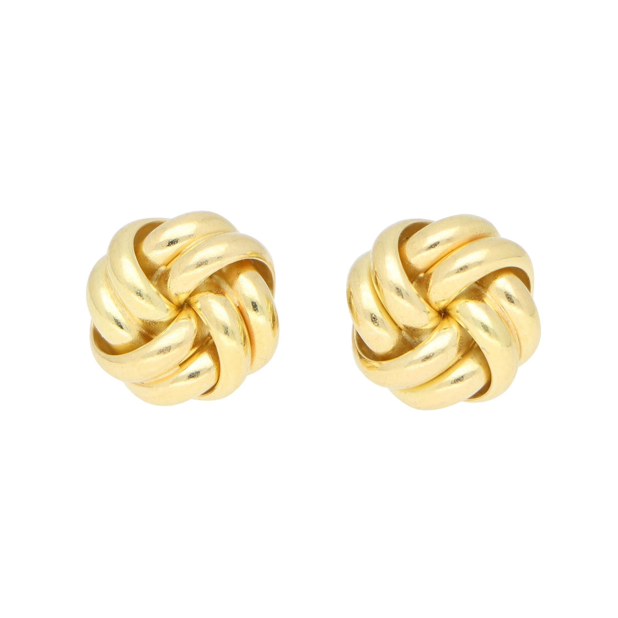 Woven Knot Stud Earrings Set in 18k Yellow Gold