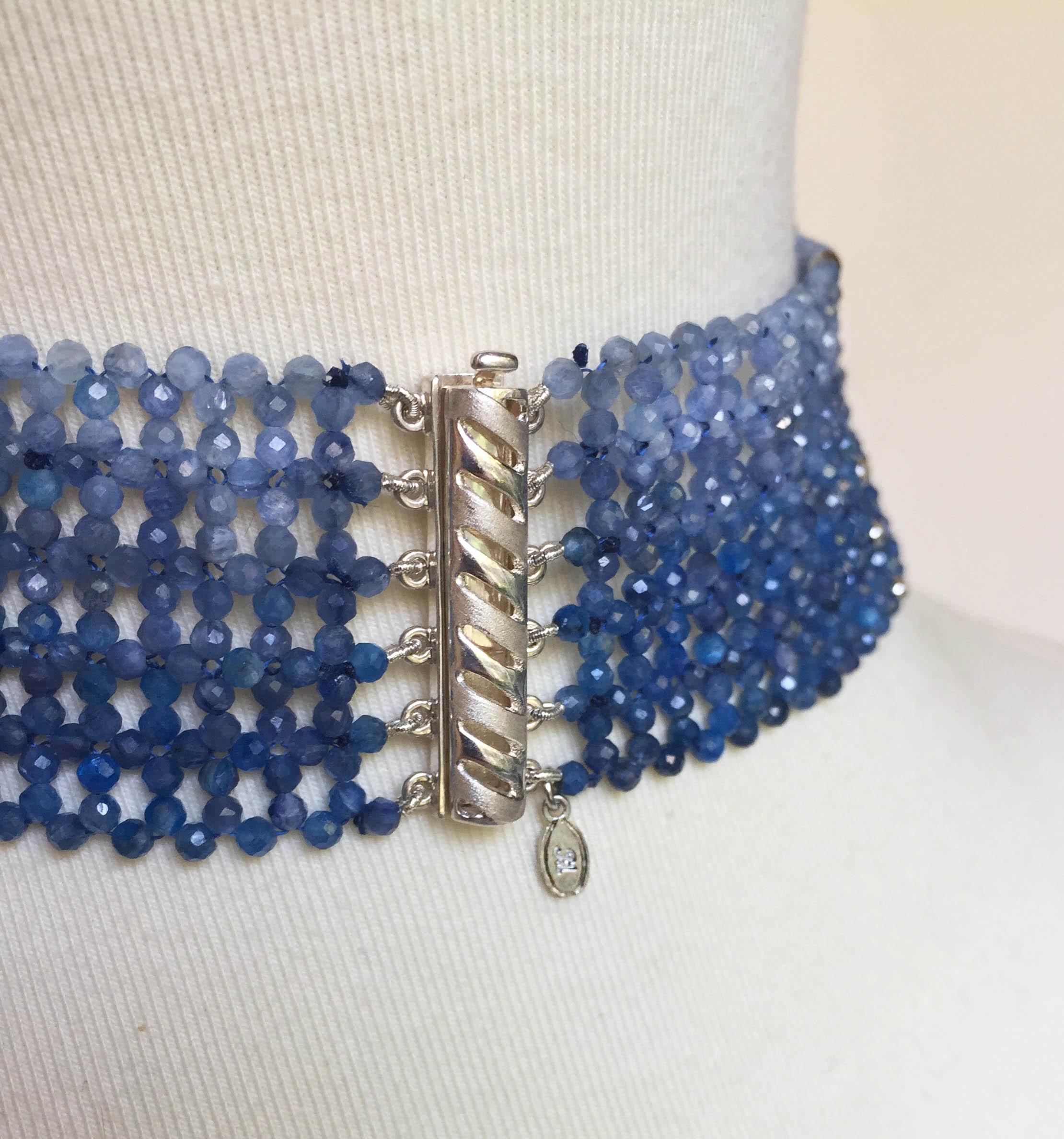 Woven Kyanite Beaded Choker with Sterling Silver Beads and Clasp In New Condition In Los Angeles, CA
