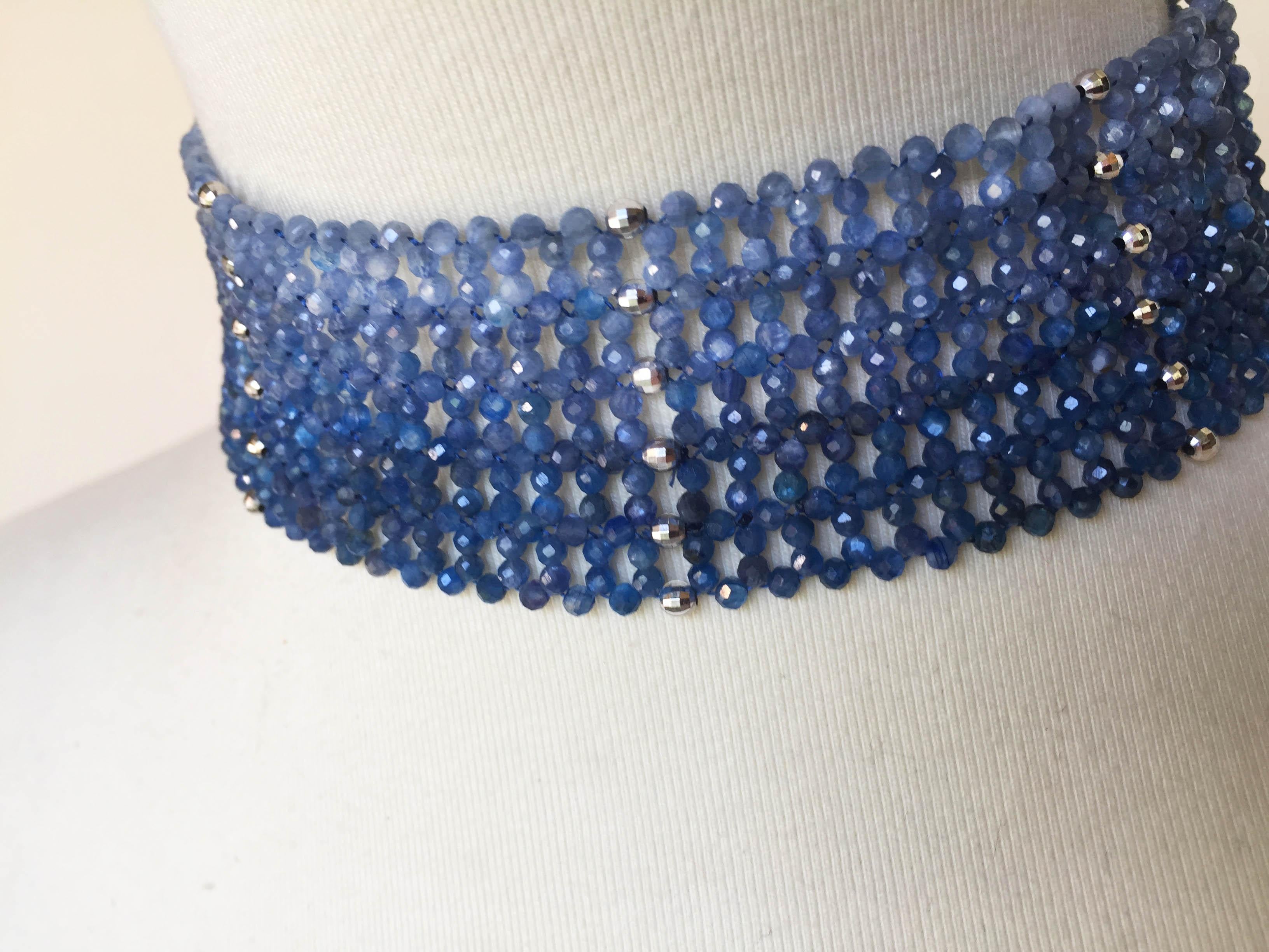 Women's Woven Kyanite Beaded Choker with Sterling Silver Beads and Clasp