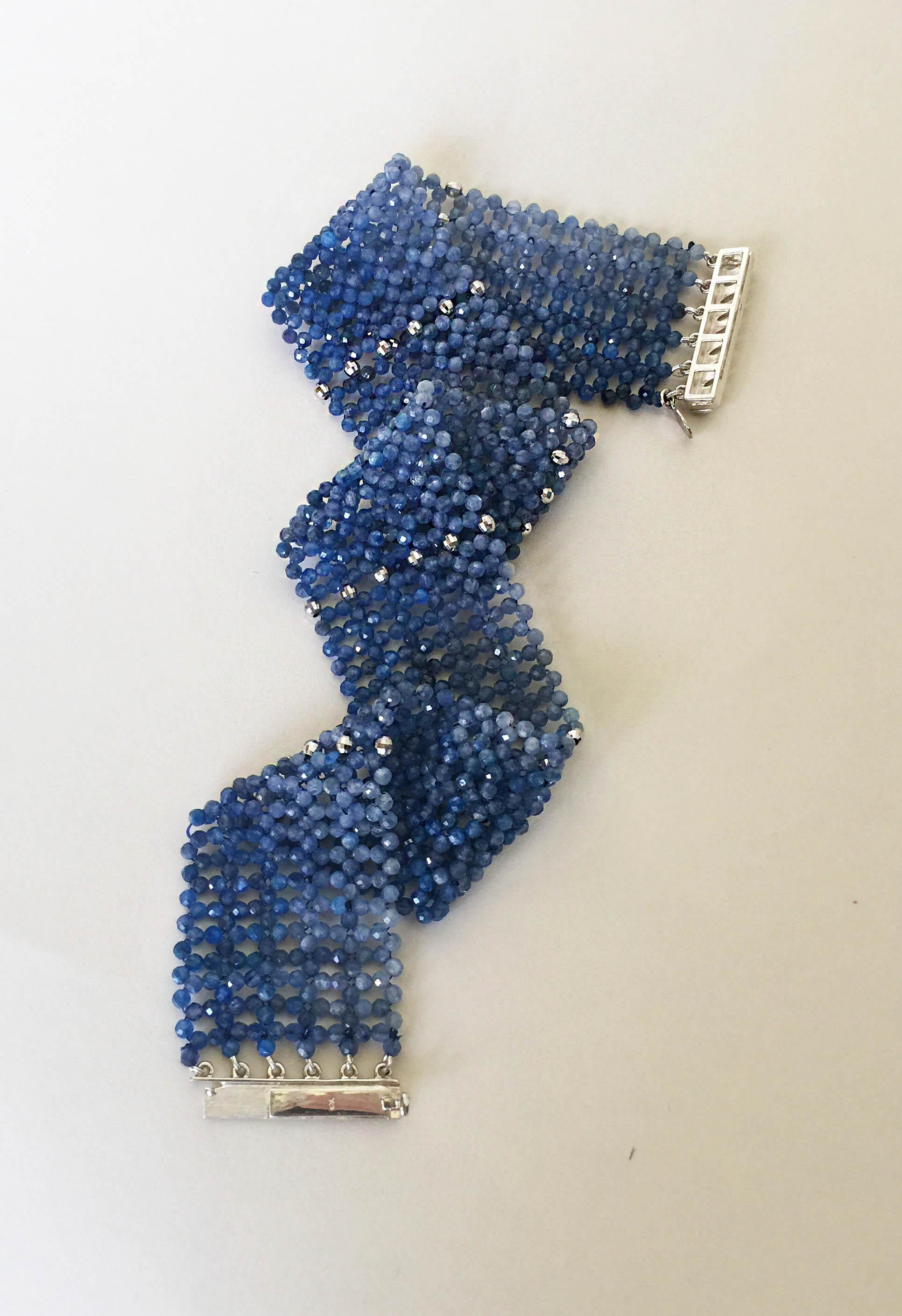 Woven Kyanite Beaded Choker with Sterling Silver Beads and Clasp 1