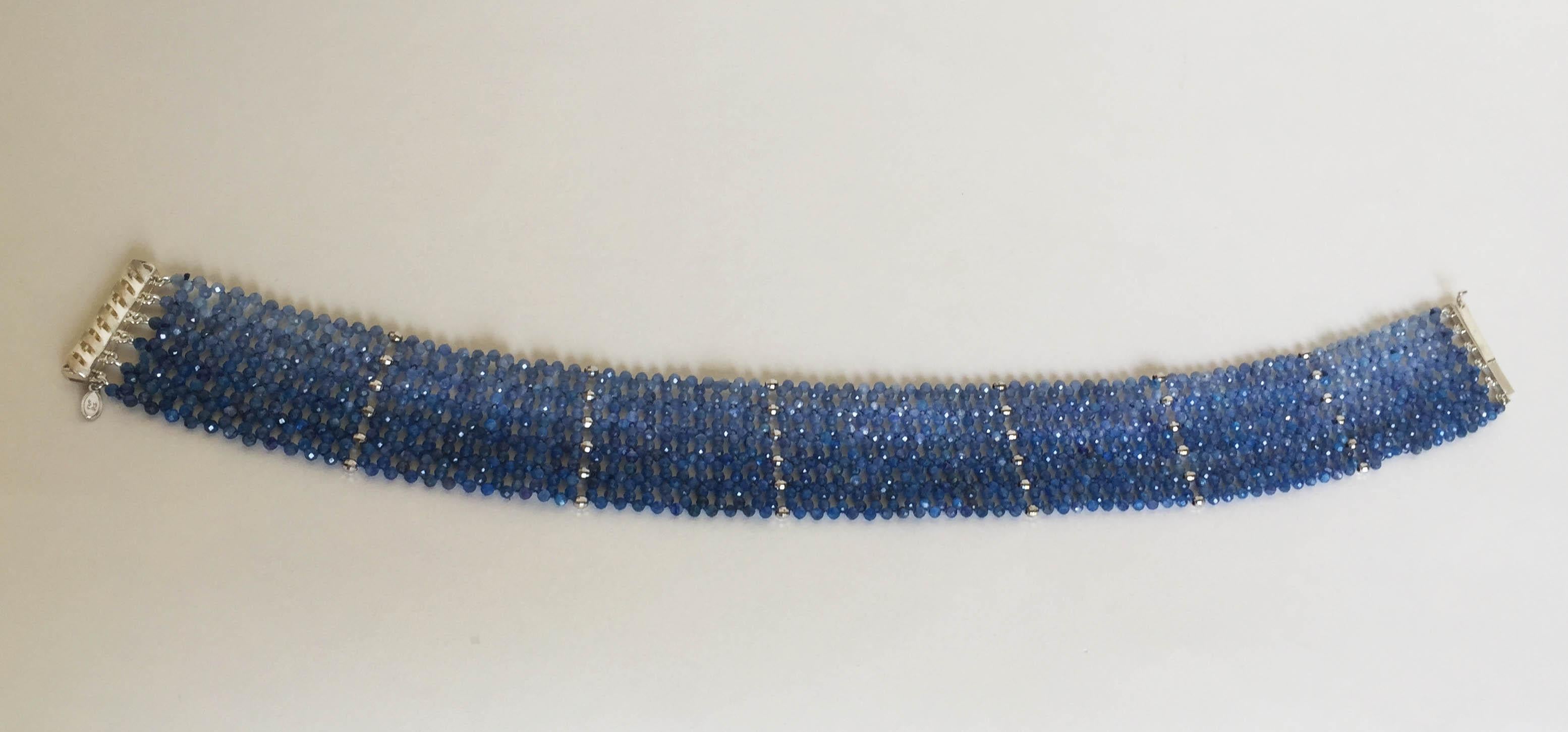 Woven Kyanite Beaded Choker with Sterling Silver Beads and Clasp 2