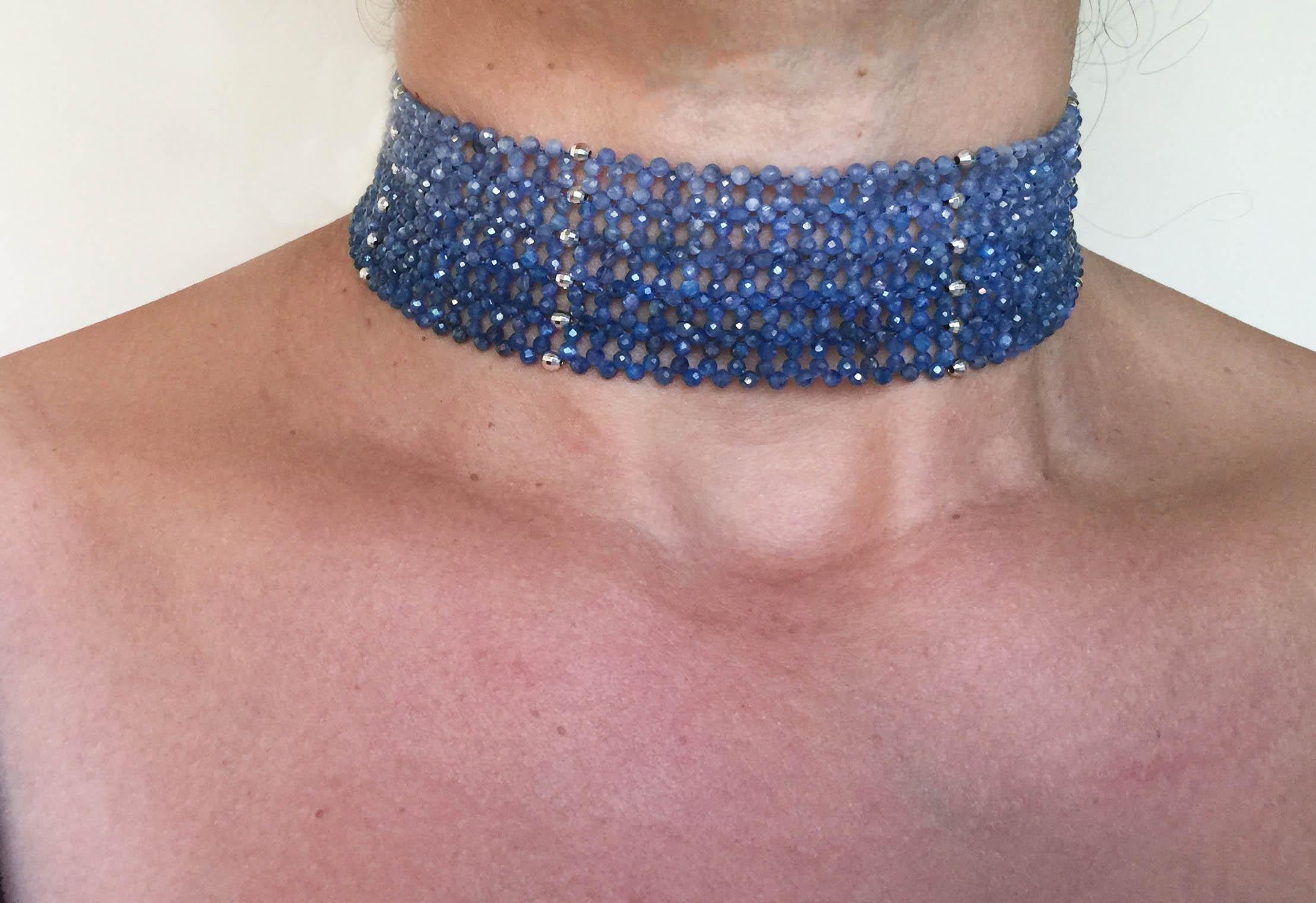 Woven Kyanite Beaded Choker with Sterling Silver Beads and Clasp 3